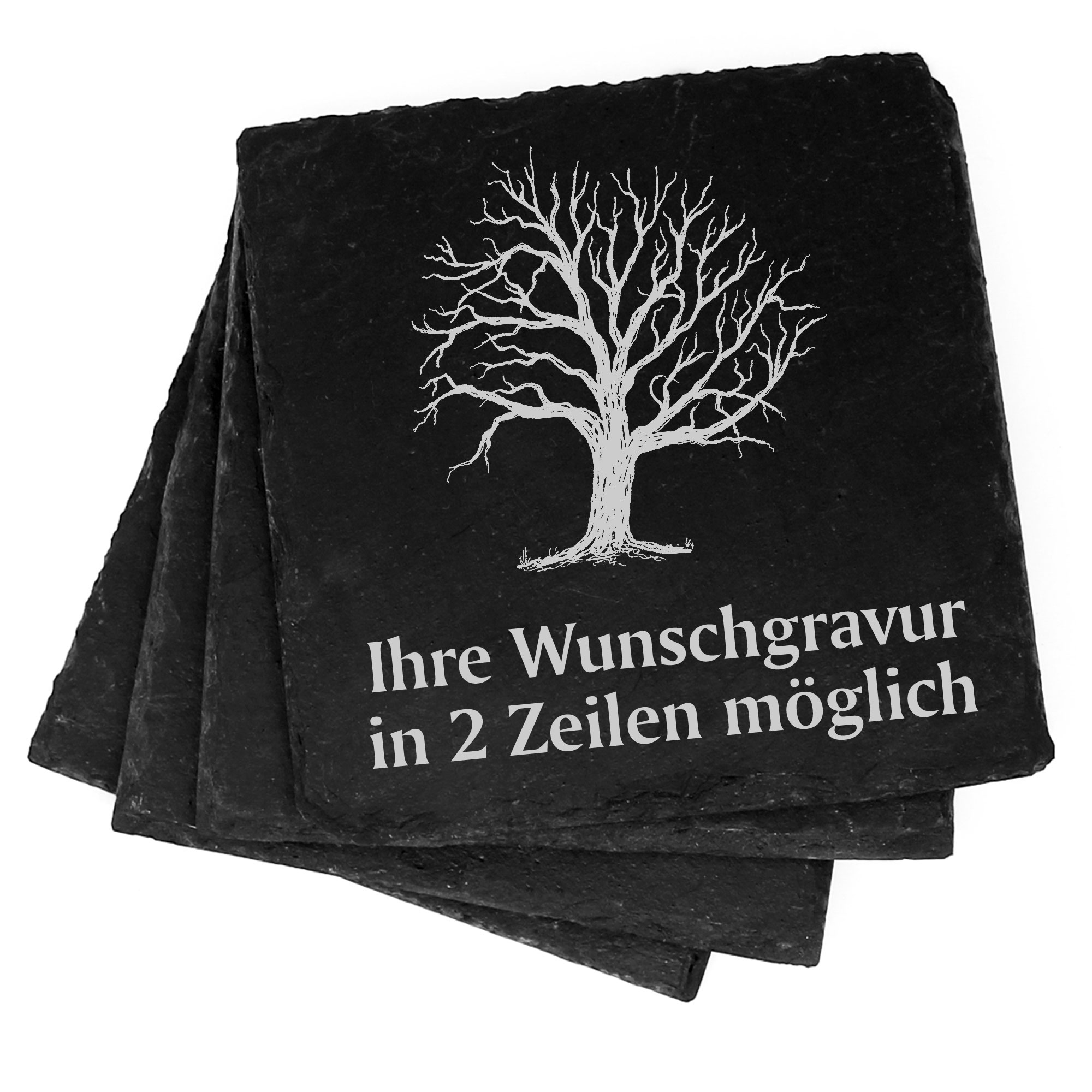 4x Baum im Winter Deko Schiefer Untersetzer Wunschgravur Set - 11 x 11 cm