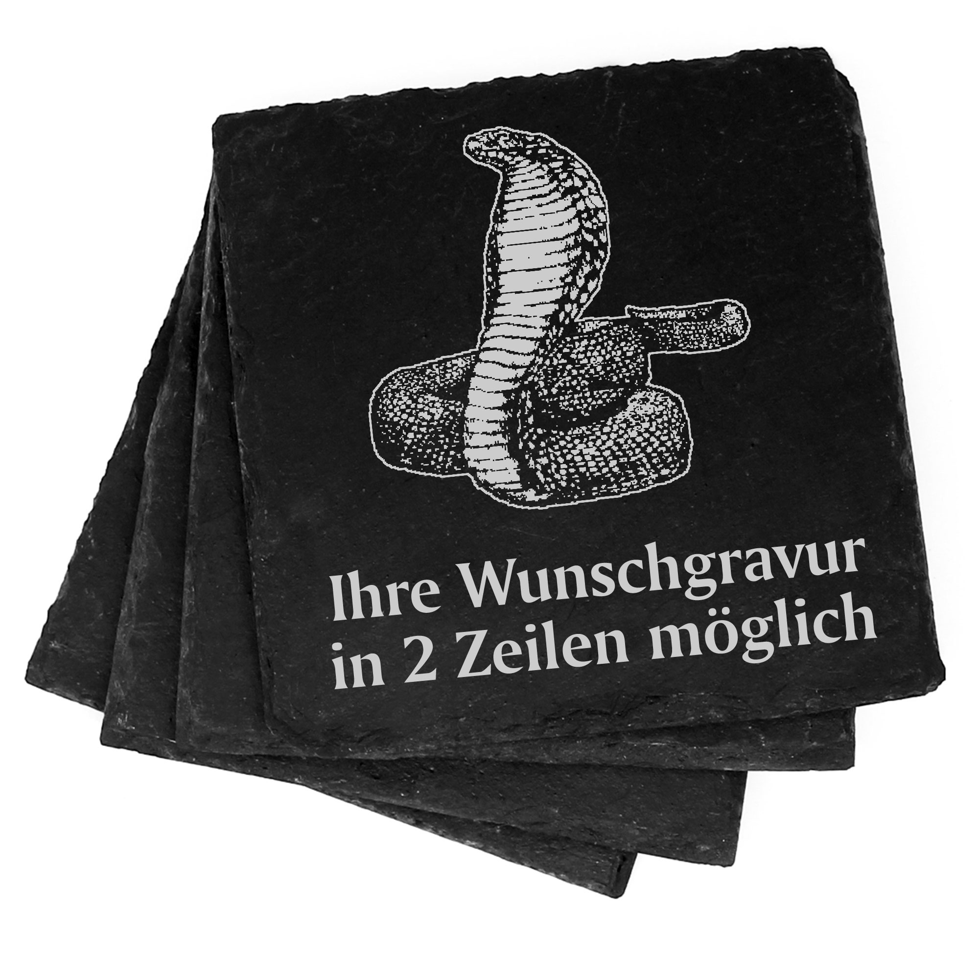 4x Cobra Schlange Deko Schiefer Untersetzer Wunschgravur Set - 11 x 11 cm