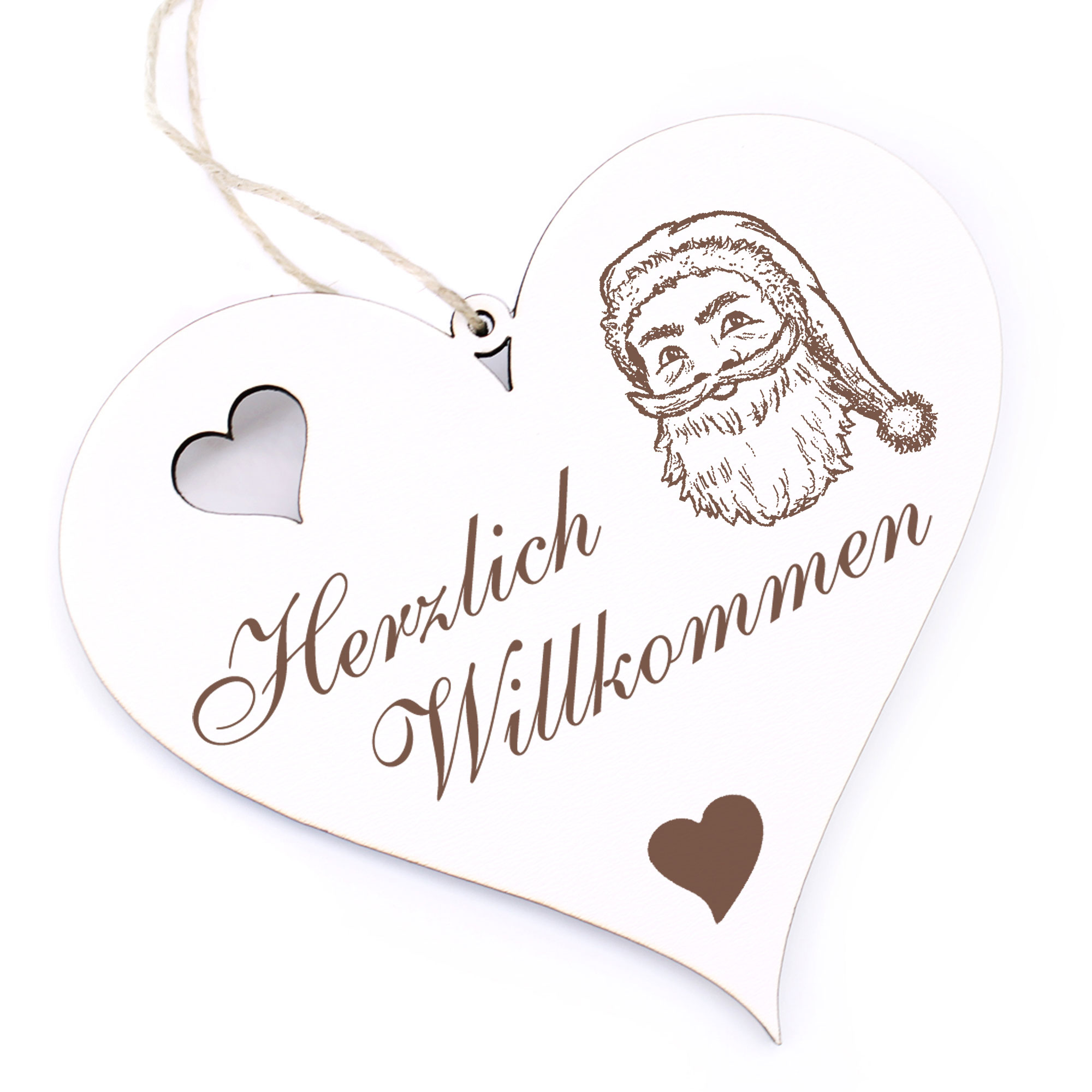 Herzlich Willkommen Schild - Weihnachtsmann - Deko Herz Holz