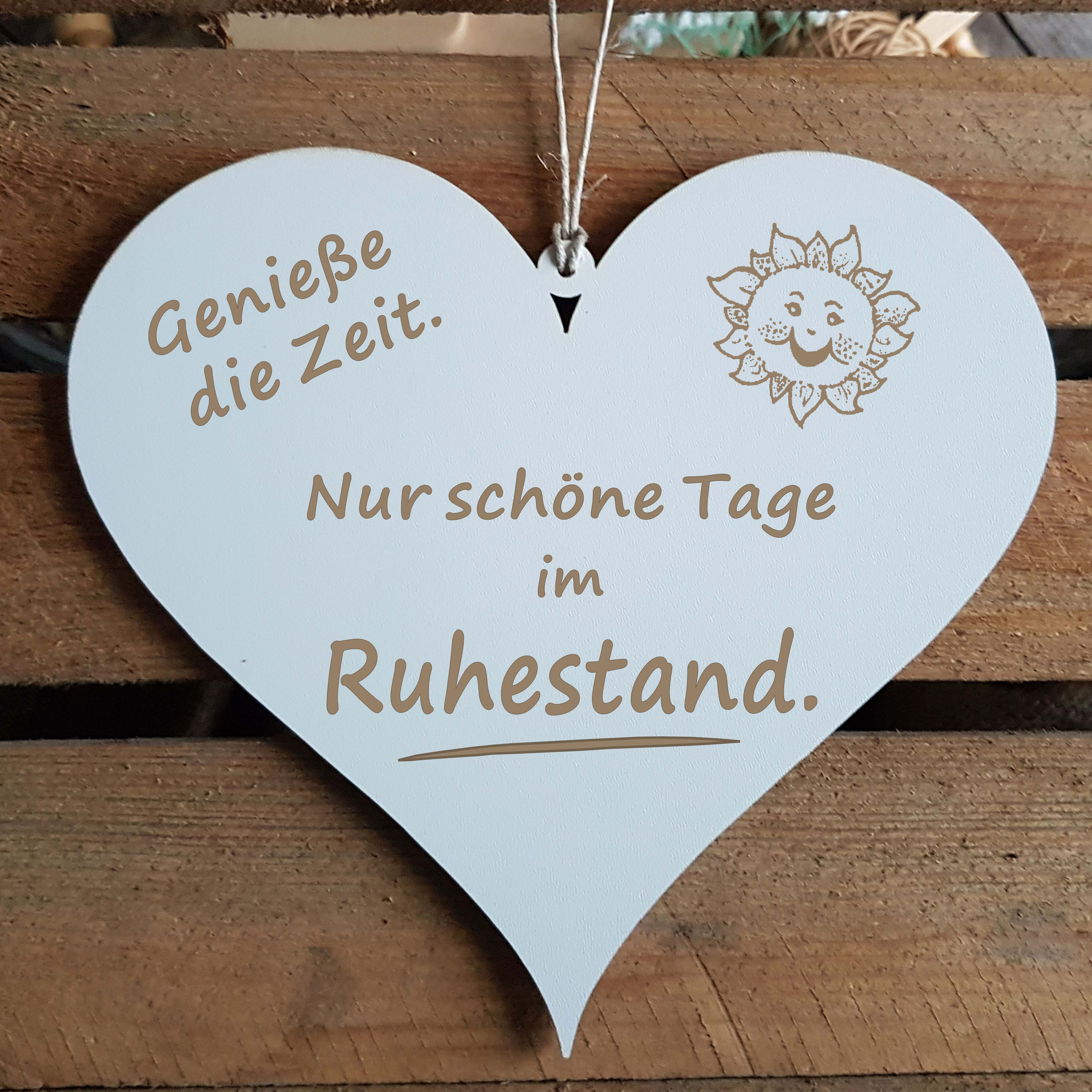 Shabby Herz Schild « RUHESTAND » mit Motiv