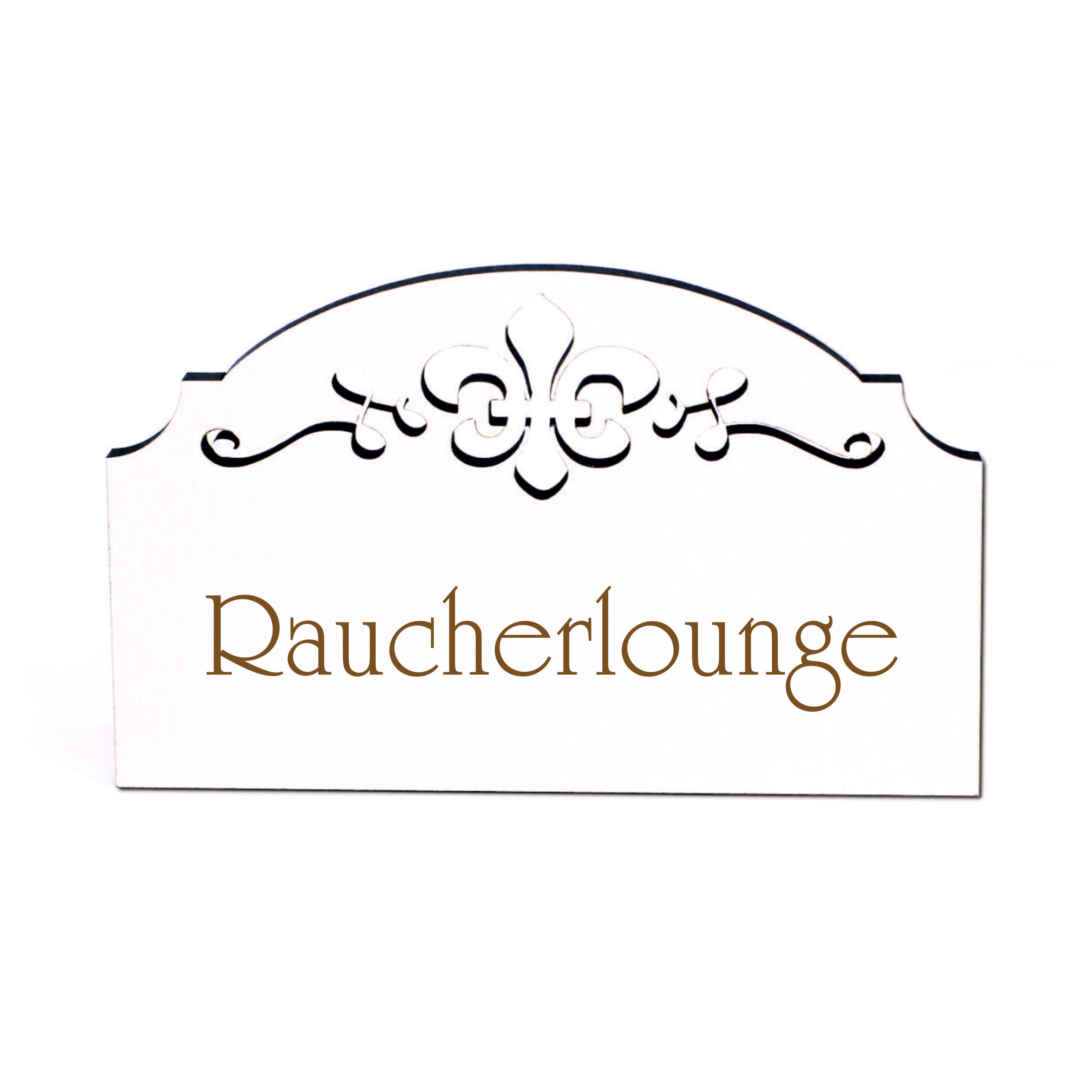 Raucherlounge Türschild Schild Holz graviert Ornamente selbstklebend Vintage Türdeko 15,5 x 9,5 cm