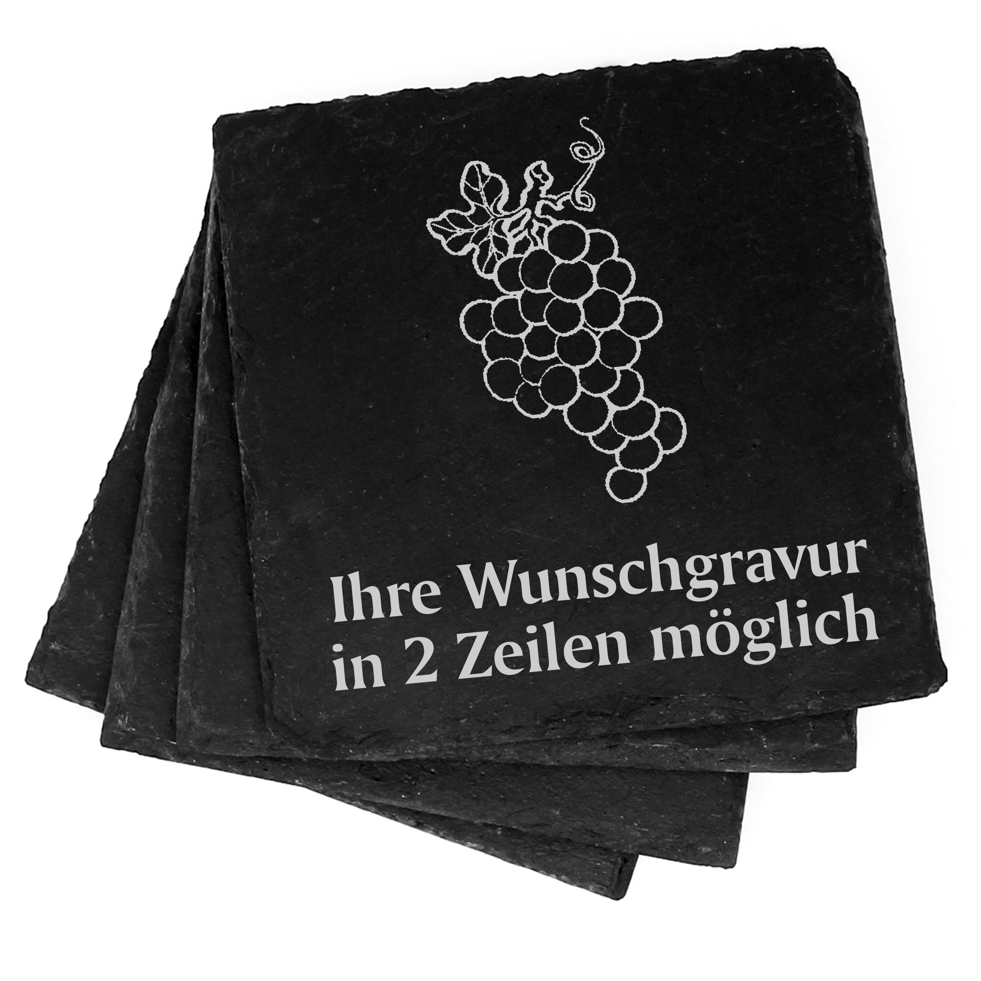 4x dunkle Weintraube Deko Schiefer Untersetzer Wunschgravur Set - 11 x 11 cm