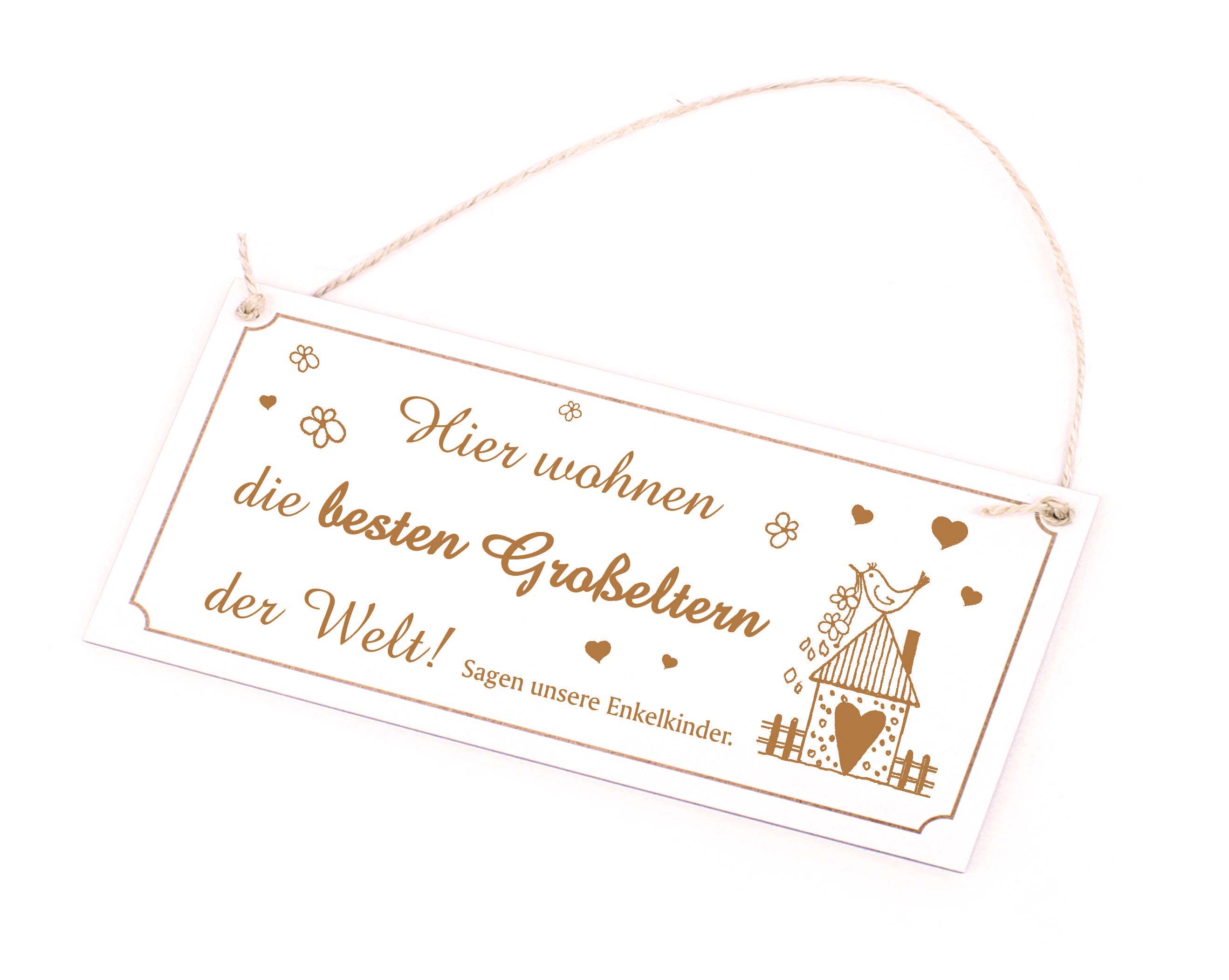 Oma Opa Schild Holz Spruch Hier wohnen die besten Großeltern der Welt Geschenk graviert 20 x 10 cm