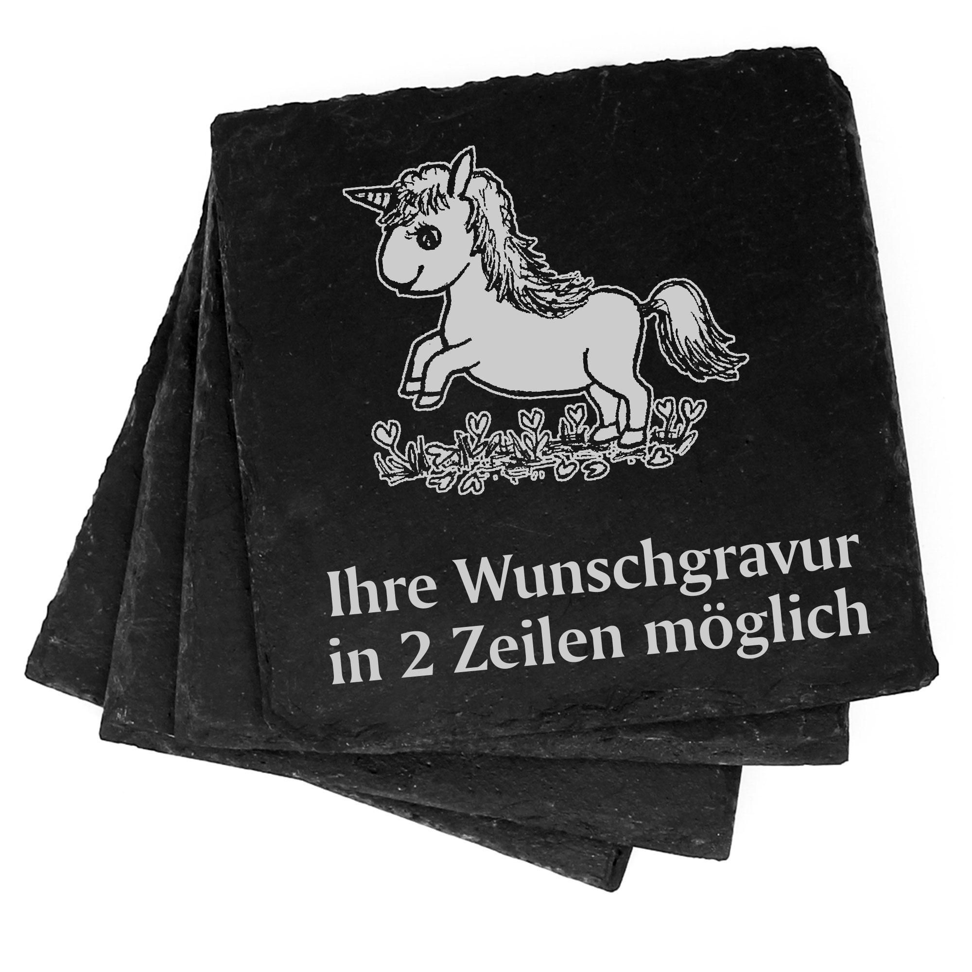 4x Einhornbaby Deko Schiefer Untersetzer Wunschgravur Set - 11 x 11 cm