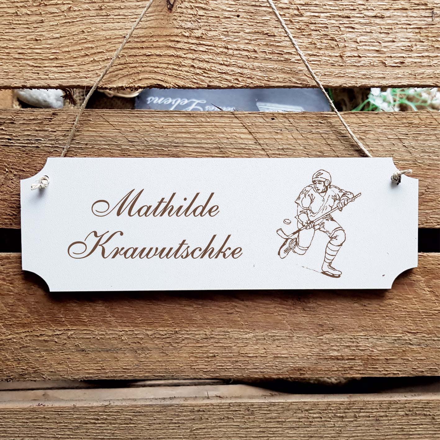 Schild « Eishockey Spieler » Namensschild Türschild zum Anhängen - 20 x 6,7 cm