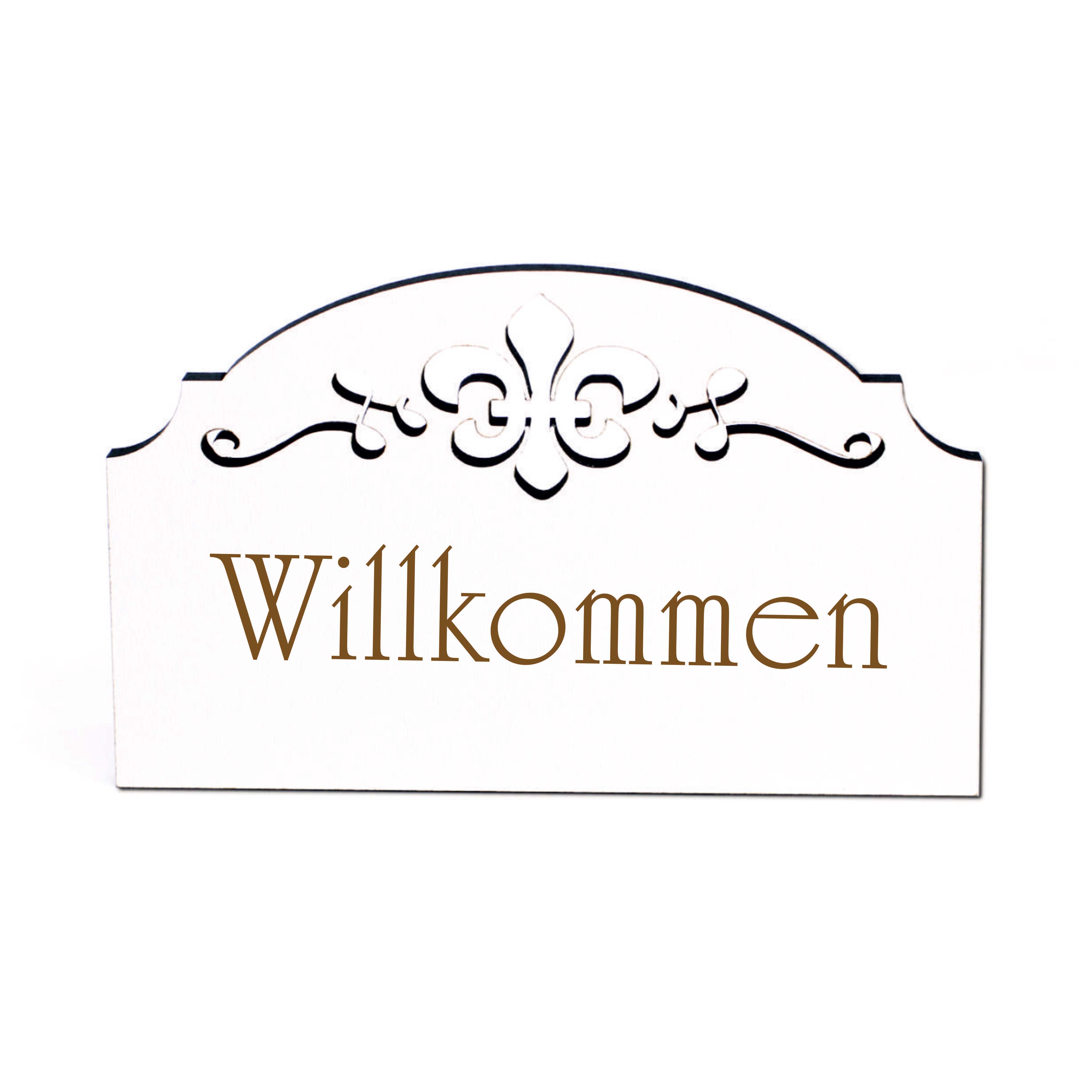 Willkommen Schild Holz graviert Ornamente selbstklebend Türschild Eingang Türdeko 15,5 x 9,5 cm