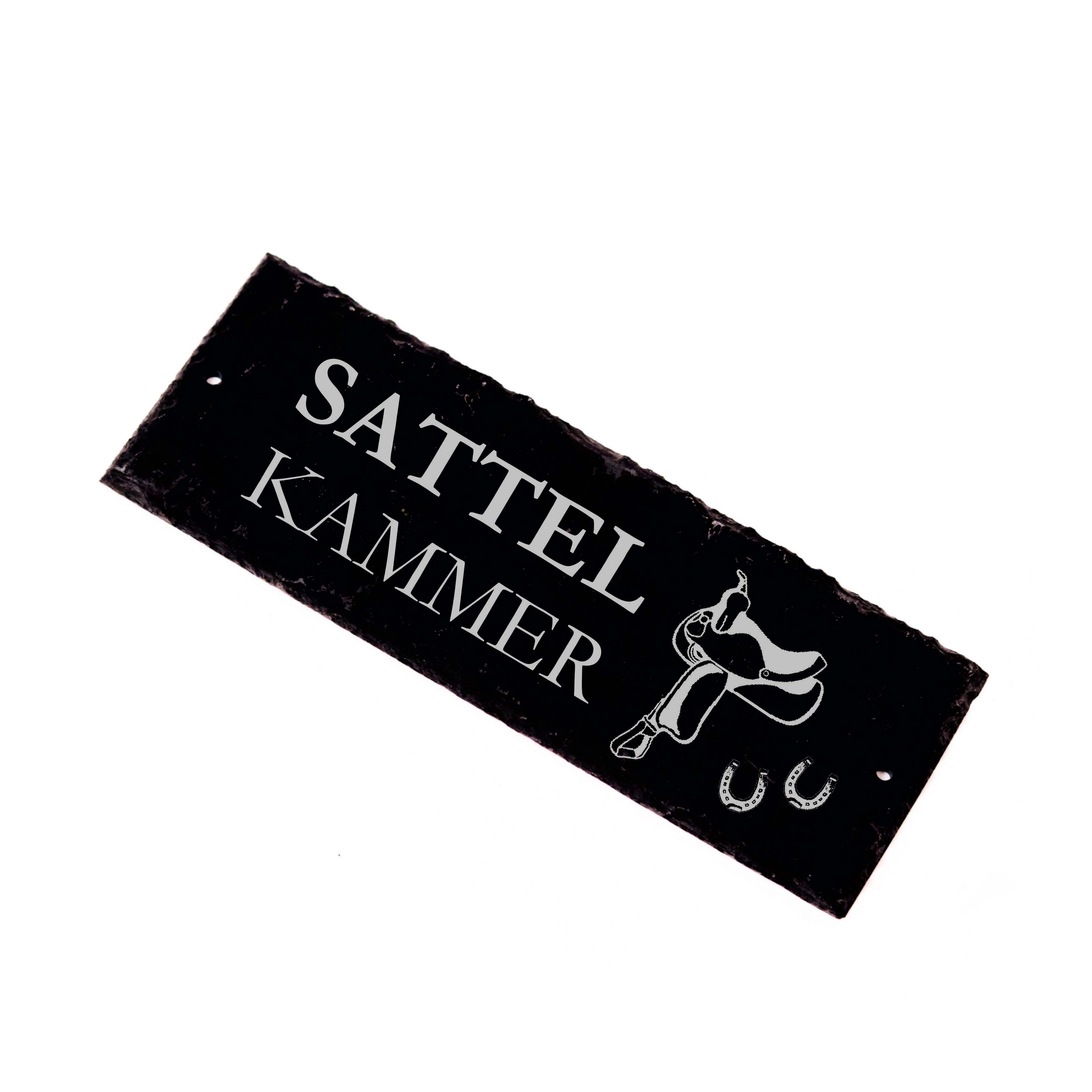 Sattelkammer Türschild Schild Schiefer Gravur Pferde Sattel Stalltafel Pferdestall 22 x 8 cm