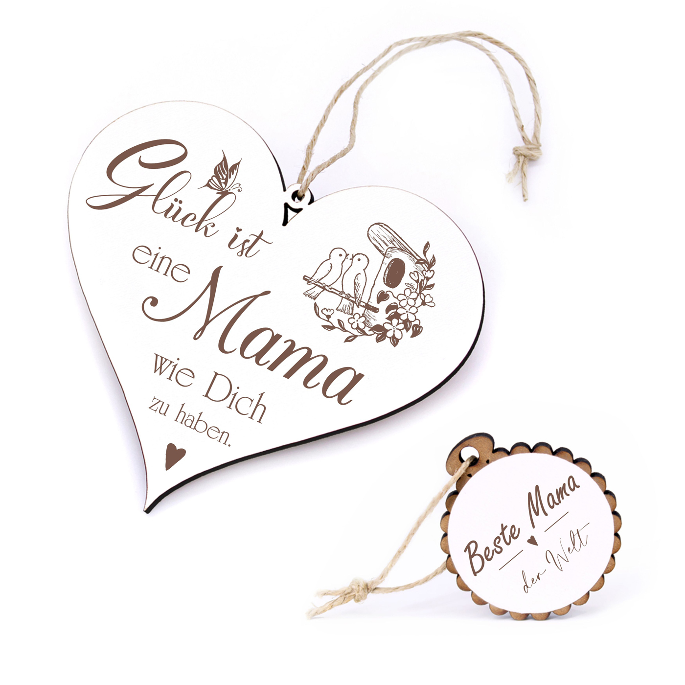 Herz Schild Glück ist, eine Mama wie dich zu haben + Anhänger Beste Mama - Geschenk-Set