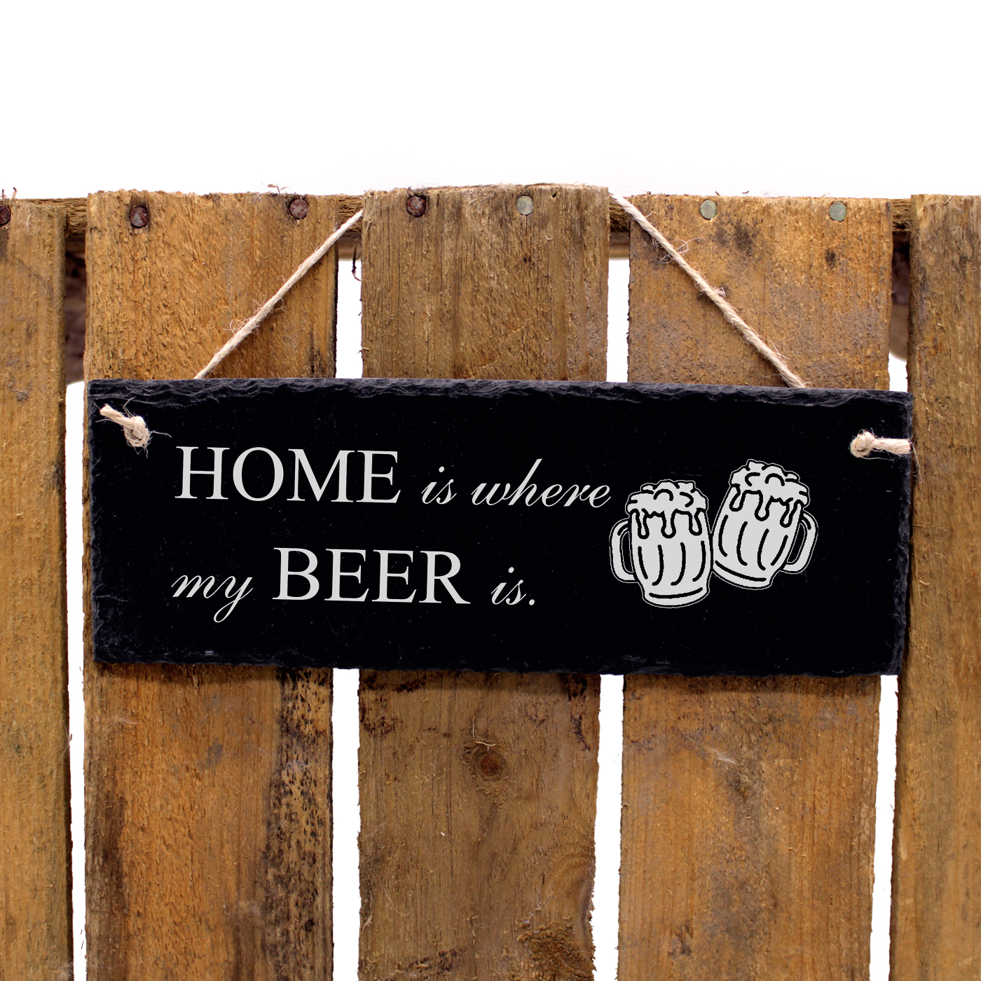 Schiefertafel Home is where my BEER is - Türschild Biergläser 22 x 8 cm