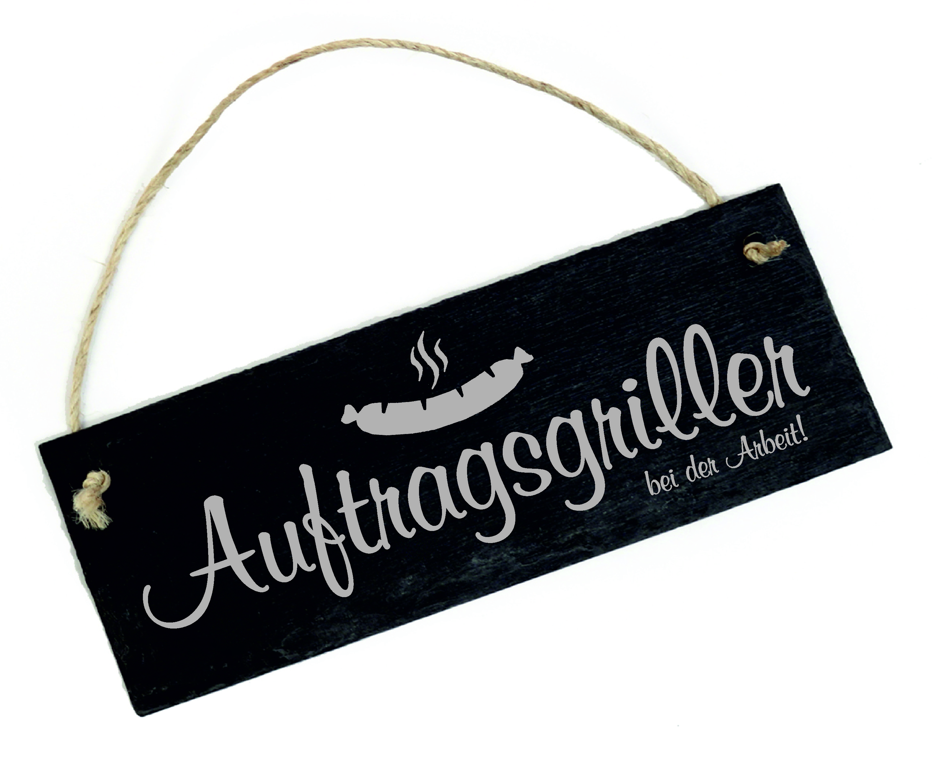 Auftragsgriller bei der Arbeit - Schild für Griller Schiefer graviert Grillecke Grillschild 22x8cm