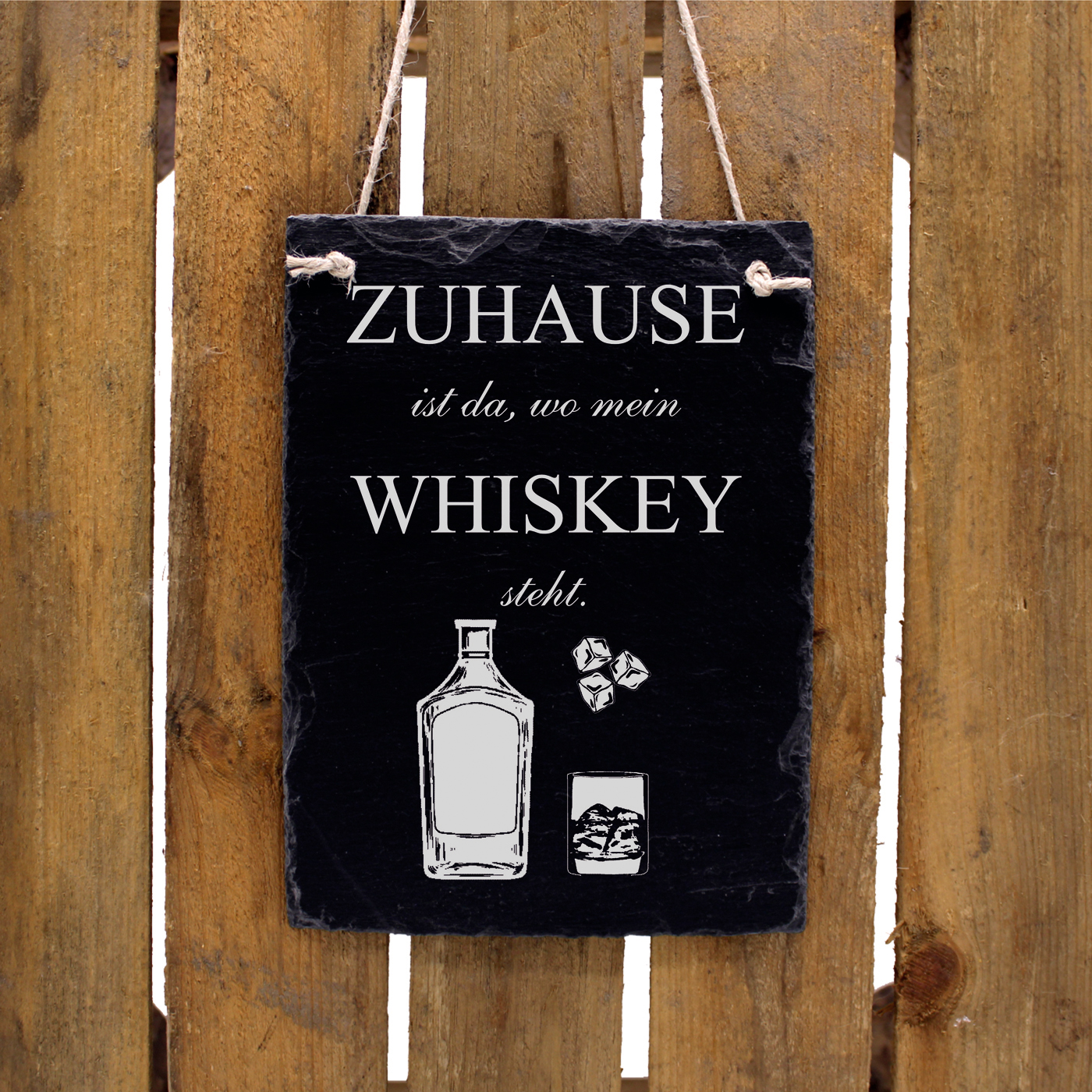 Schiefertafel Zuhause ist da, wo mein WHISKEY steht - Schild hochkant 16x22 cm