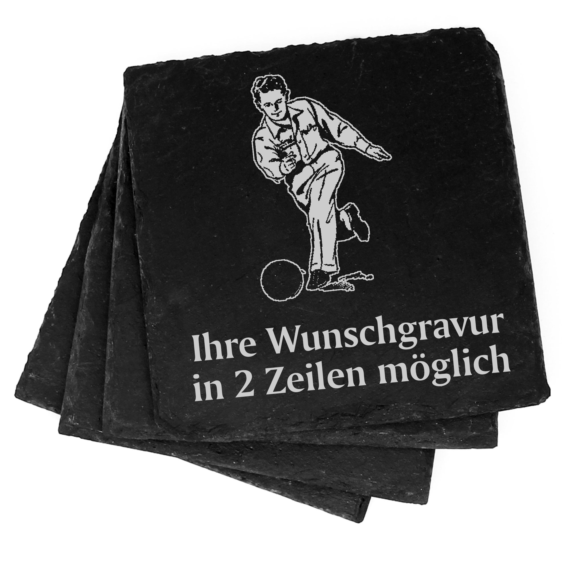 4x Bowling Deko Schiefer Untersetzer Wunschgravur Set - 11 x 11 cm