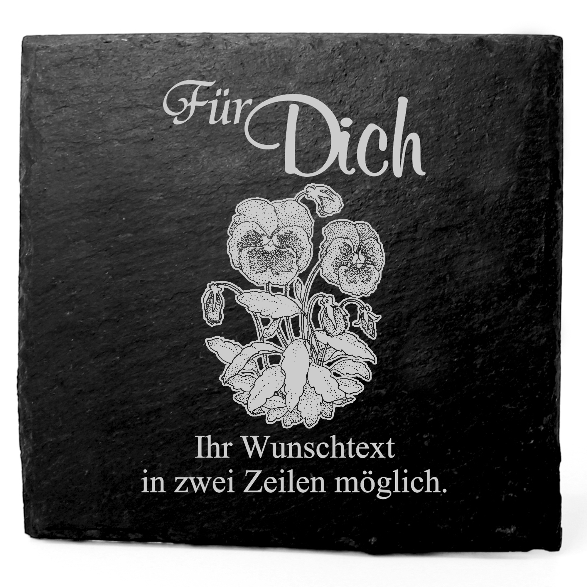 Deko Schiefer Untersetzer personalisiert Stiefmütterchen - Für Dich - 11x11cm