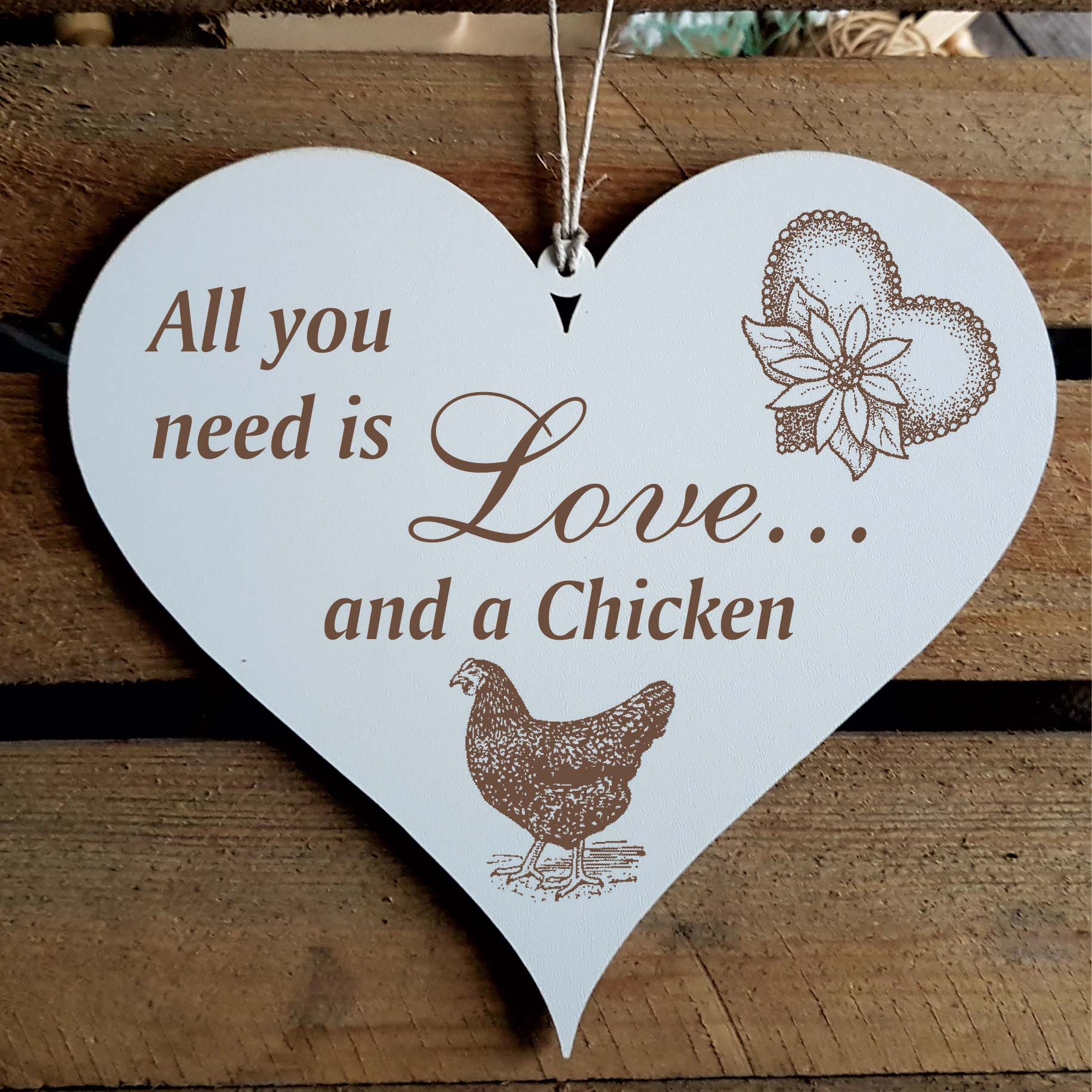 Herz Schild All you need is love and a Chicken - schwarzes Huhn - 13 x 12 cm