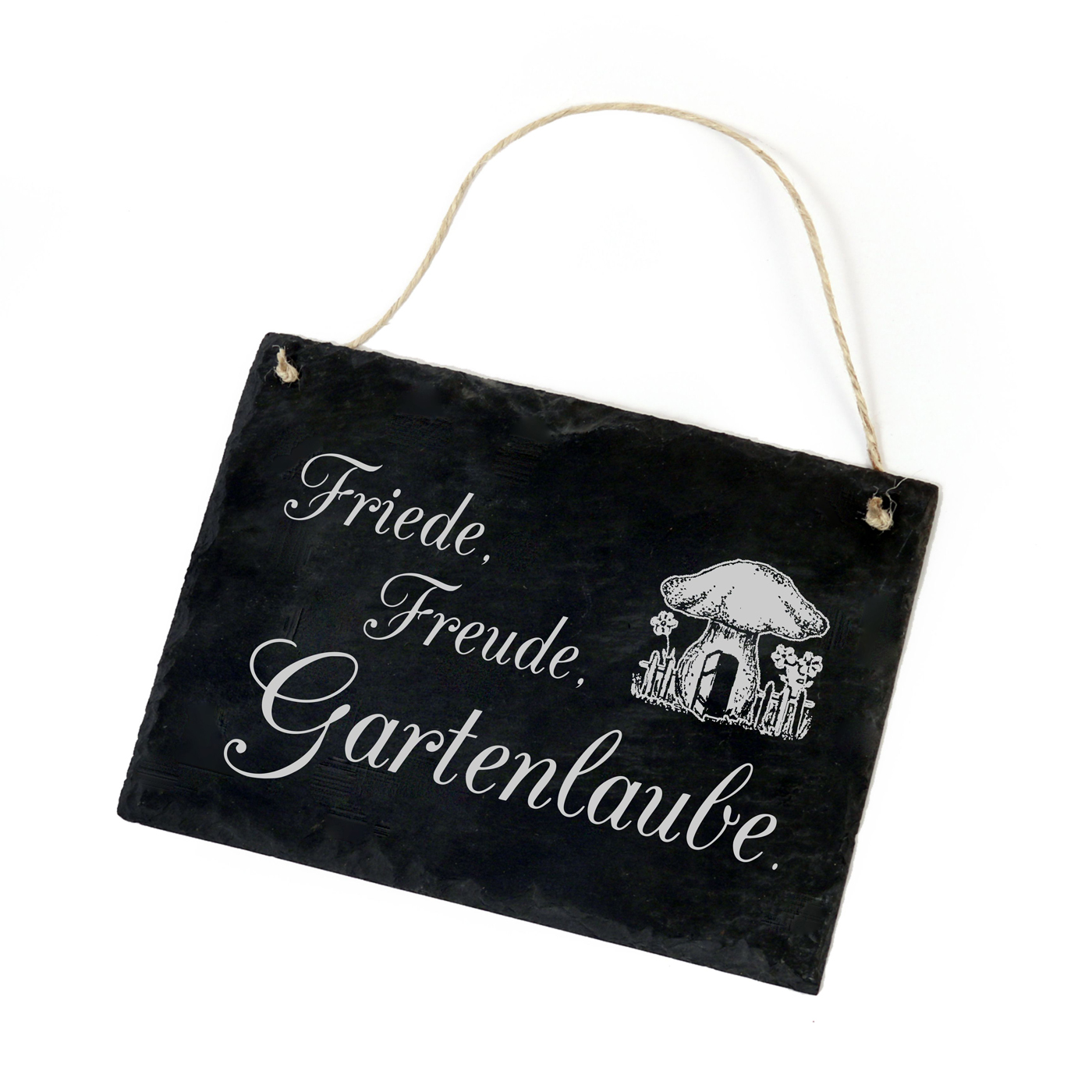 Schiefertafel « Friede, Freude, Gartenlaube » Schild Pilz Haus - 22x16