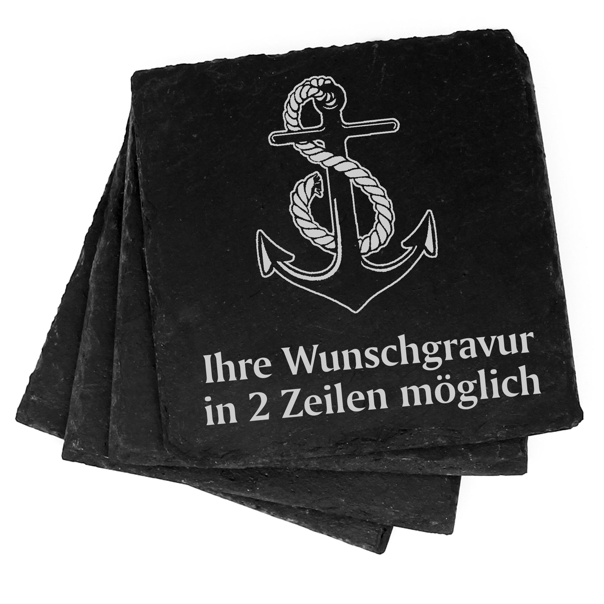 4x Anker Deko Schiefer Untersetzer Wunschgravur Set - 11 x 11 cm