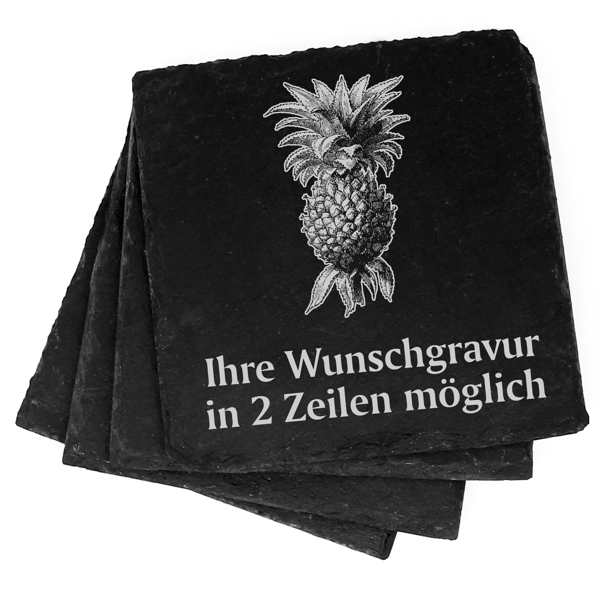 4x Ananas Deko Schiefer Untersetzer Wunschgravur Set - 11 x 11 cm