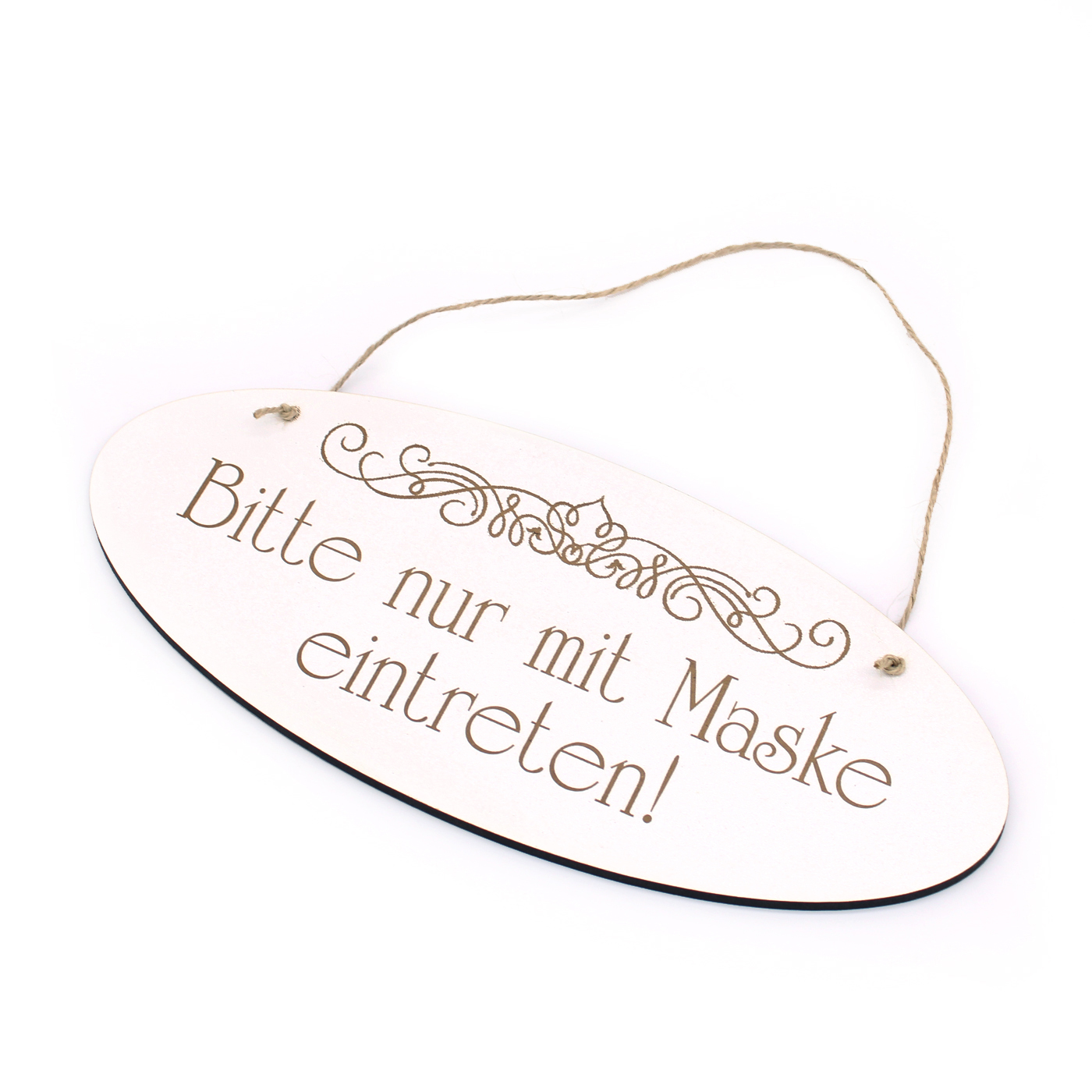 Schild Bitte nur mit Maske eintreten - Türschild oval 27 x 11,5 cm