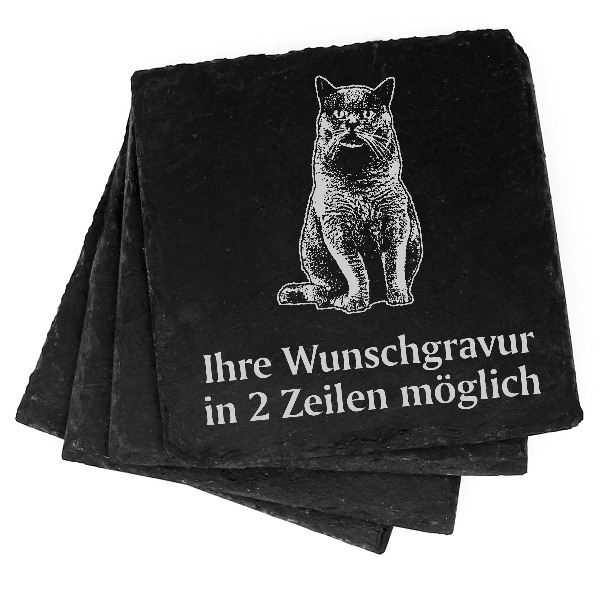 4x BKH Britisch Kurzhaar Katze Deko Schiefer Untersetzer Wunschgravur Set - 11 x 11 cm