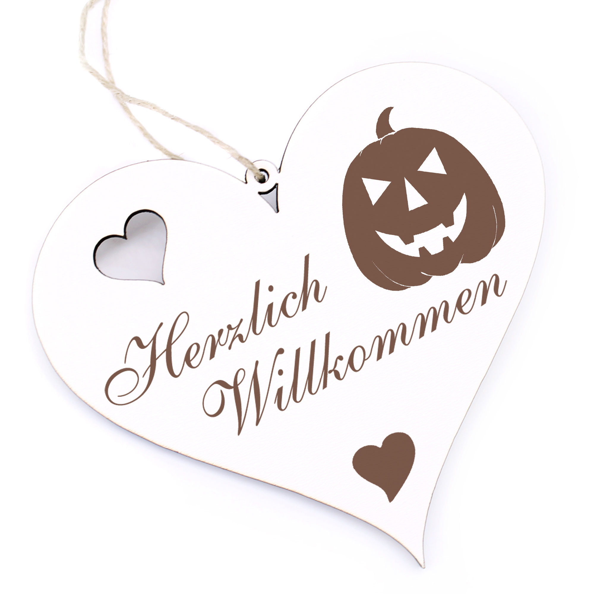 Herzlich Willkommen Schild - Halloween Kürbiskopf - Deko Herz Holz