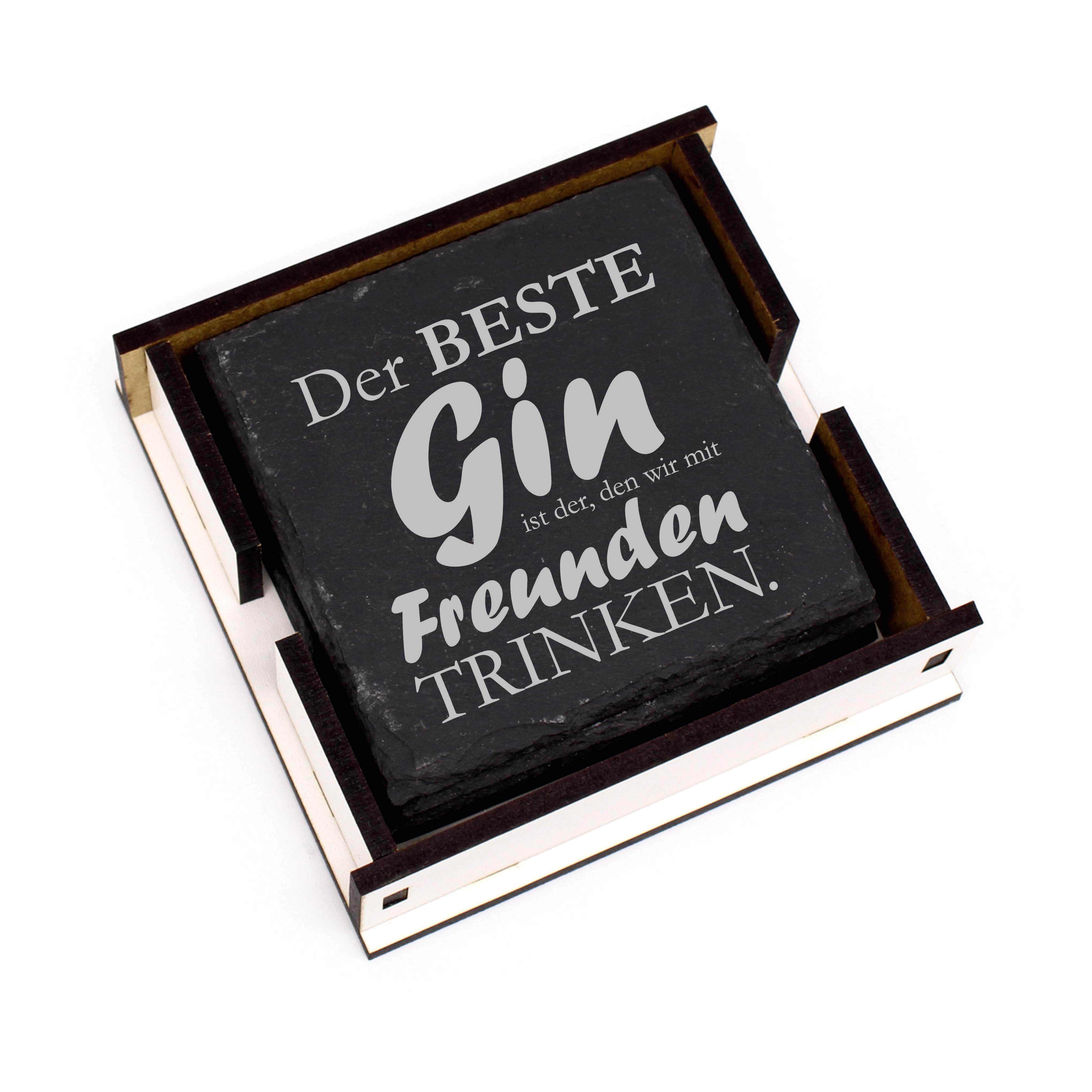 Untersetzer Schiefer 4er Set graviert - Der beste Gin ist der, den wir mit Freunden trinken 11 x 11