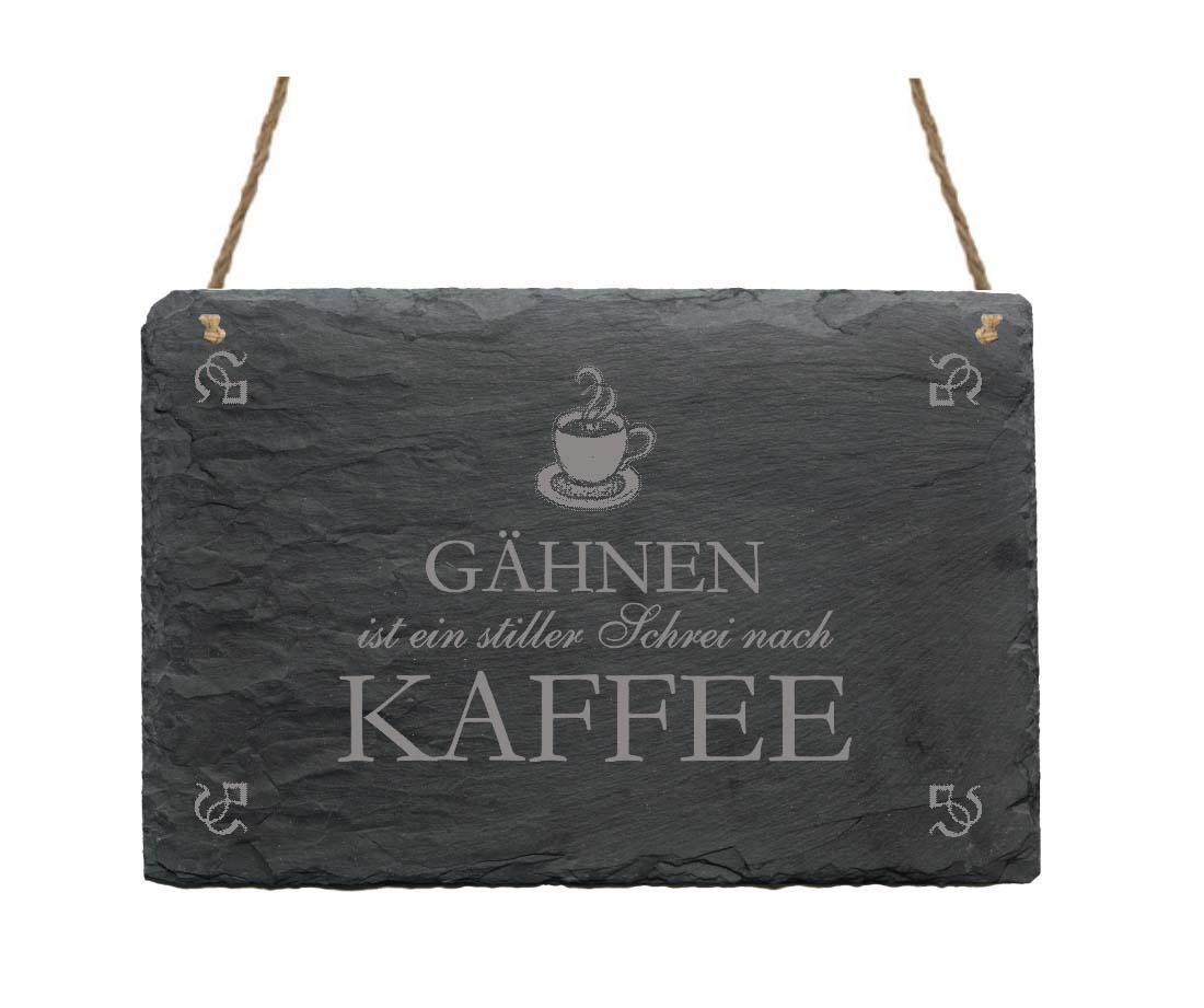 Schiefertafel « Gähnen ist ein stiller Schrei nach Kaffee »