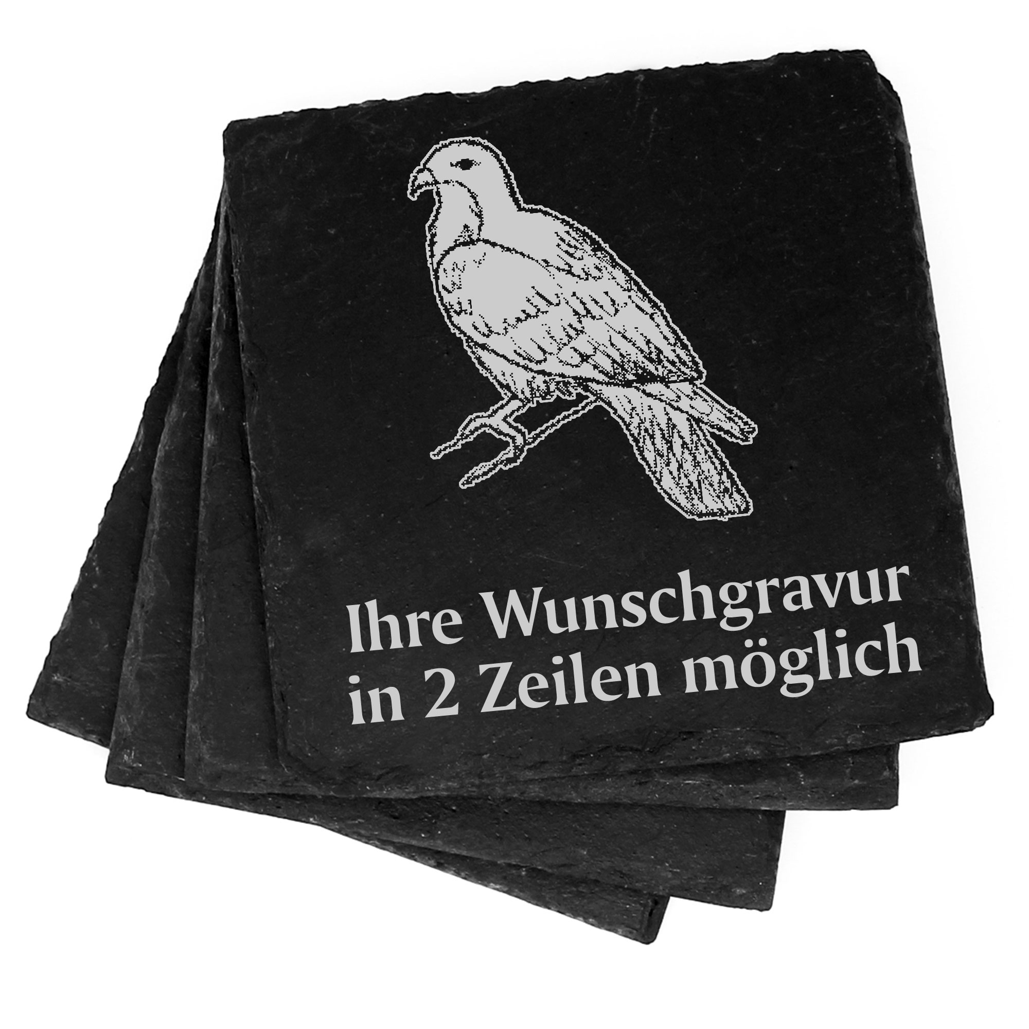 4x Bussard Mäusebussard Deko Schiefer Untersetzer Wunschgravur Set - 11 x 11 cm