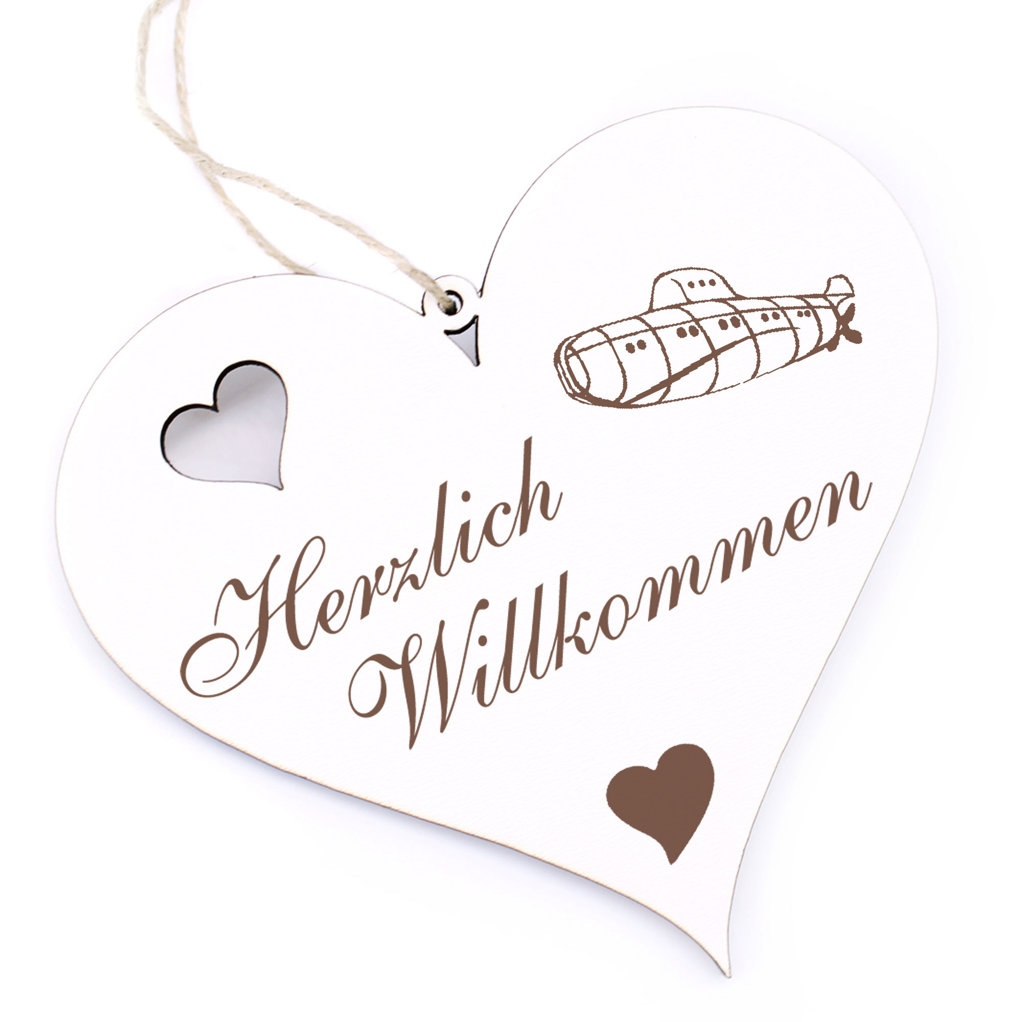 Herzlich Willkommen Schild - U-Boot - Deko Herz Holz