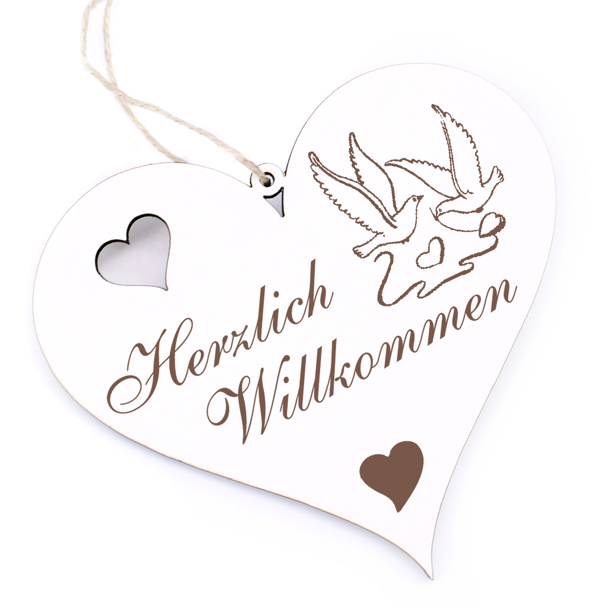 Herzlich Willkommen Schild - Hochzeitstauben - Deko Herz Holz