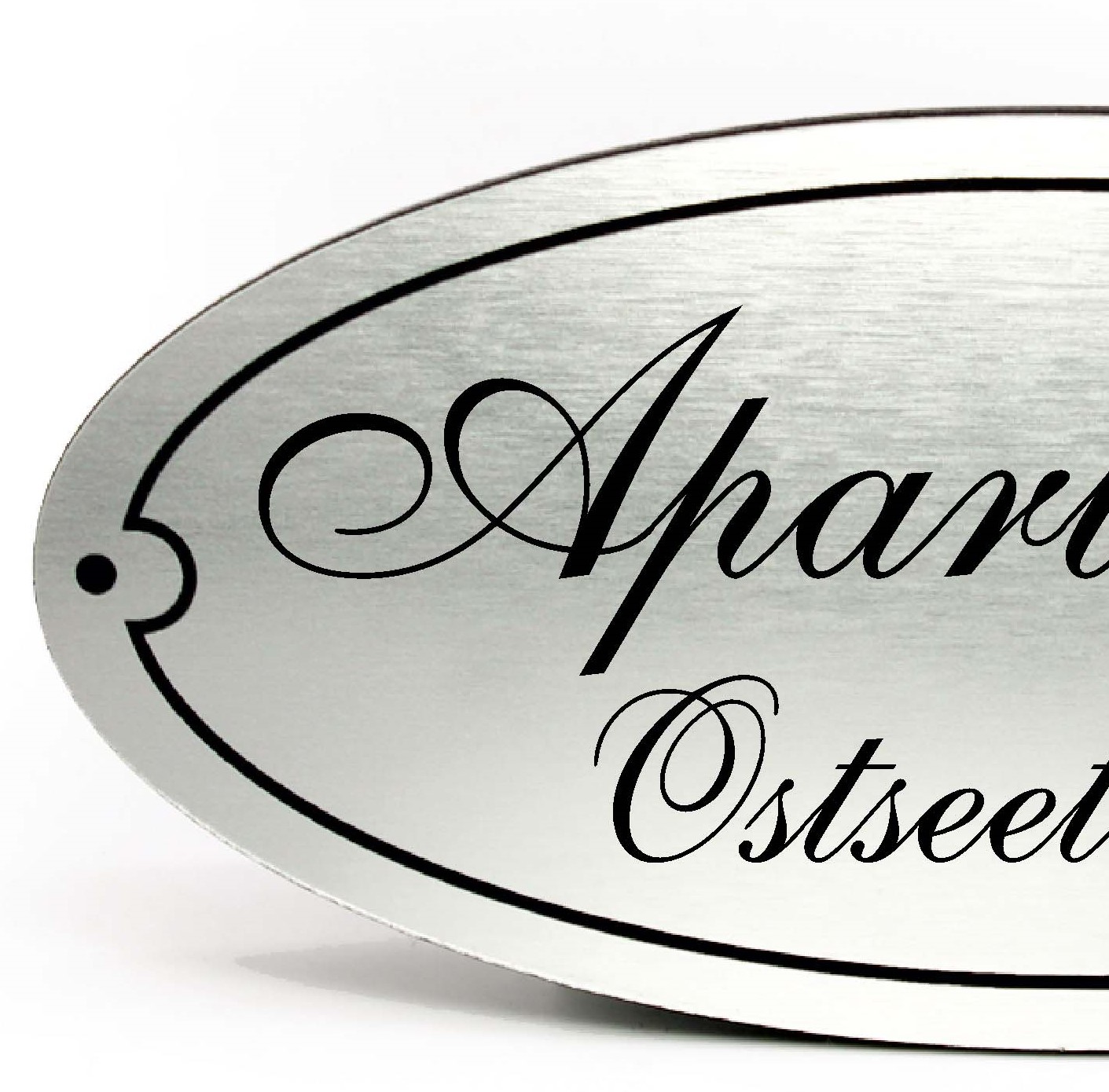 Apartment Name Türschild Kunststoff silber Gravur oval selbstklebend personalisiert Wohnung 15x7cm