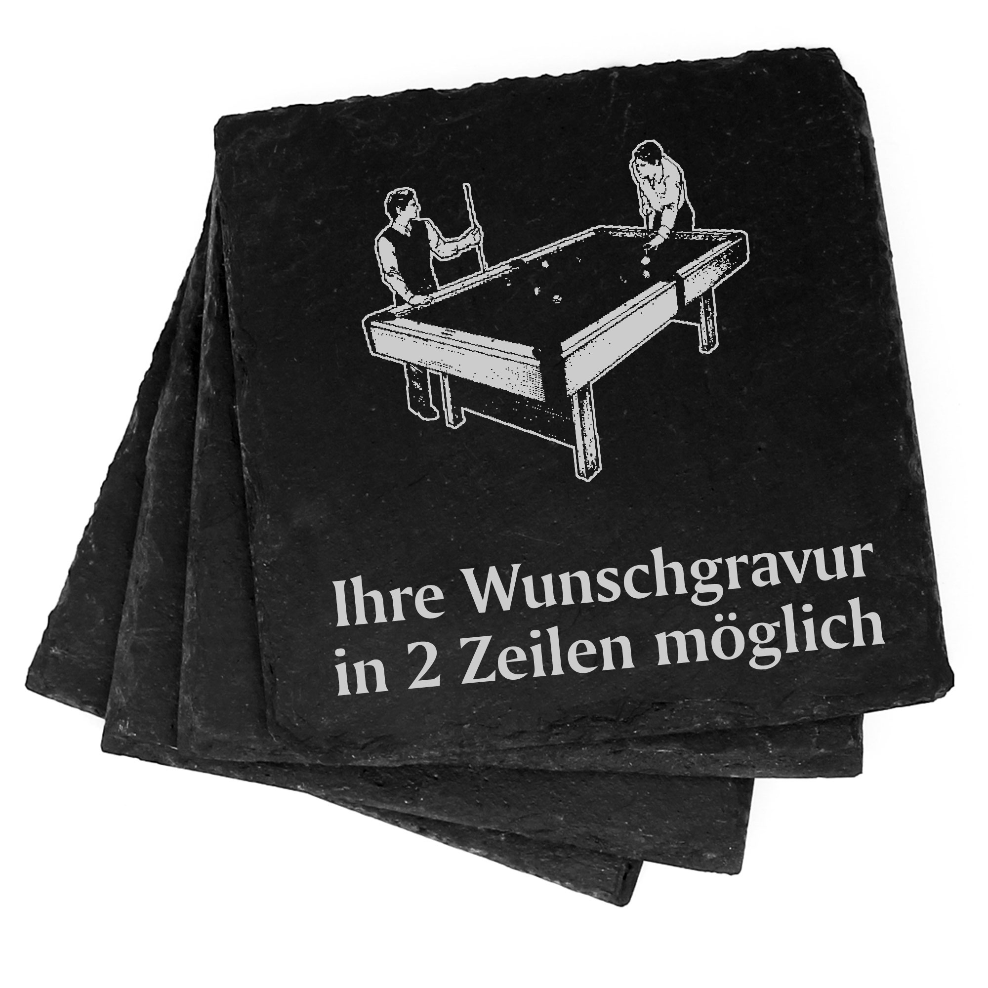 4x Billard Pool Snooker Deko Schiefer Untersetzer Wunschgravur Set - 11 x 11 cm