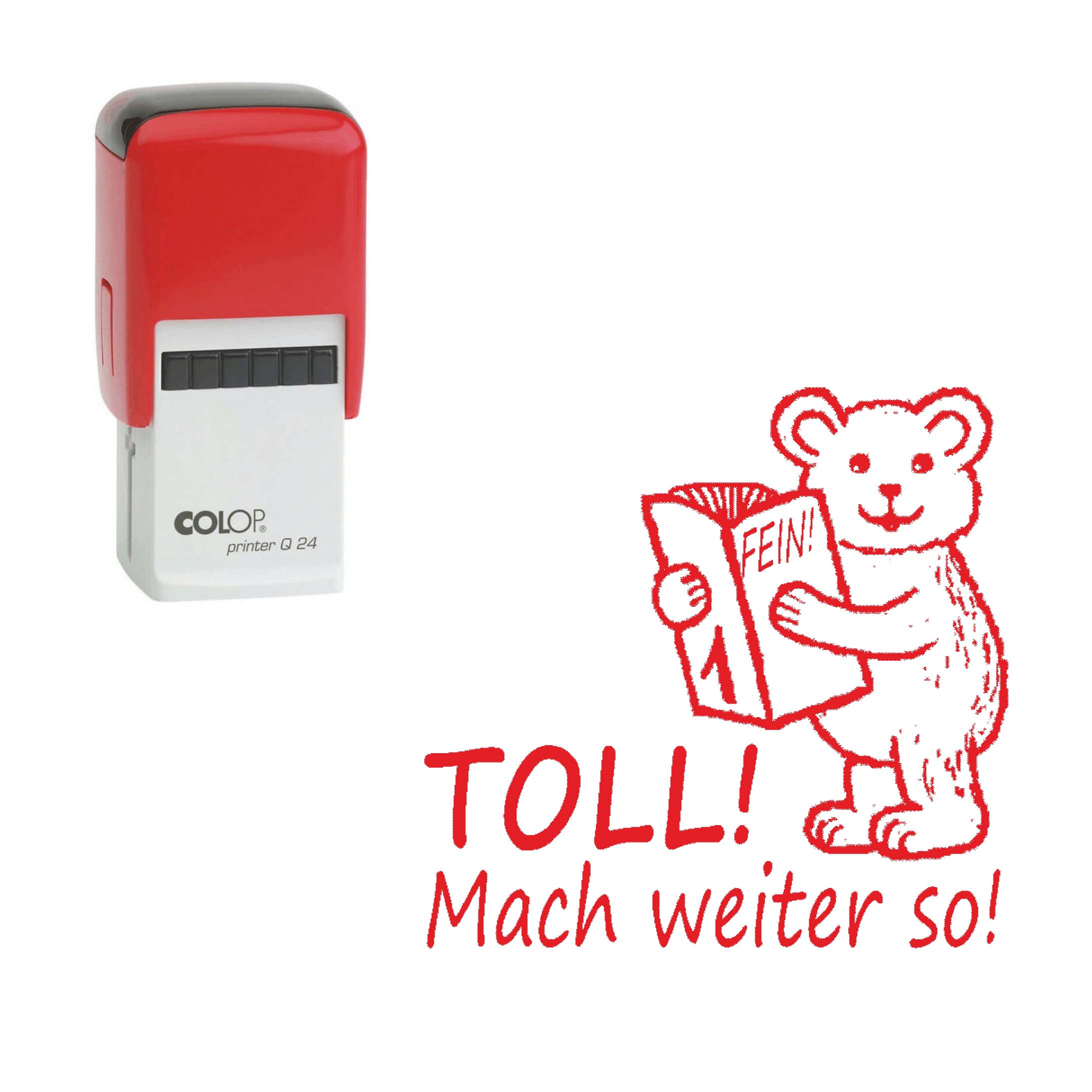 Lehrerstempel Toll! Mach weiter so! - Automatikstempel Kinder Motivstempel Bär 24 x 24 mm