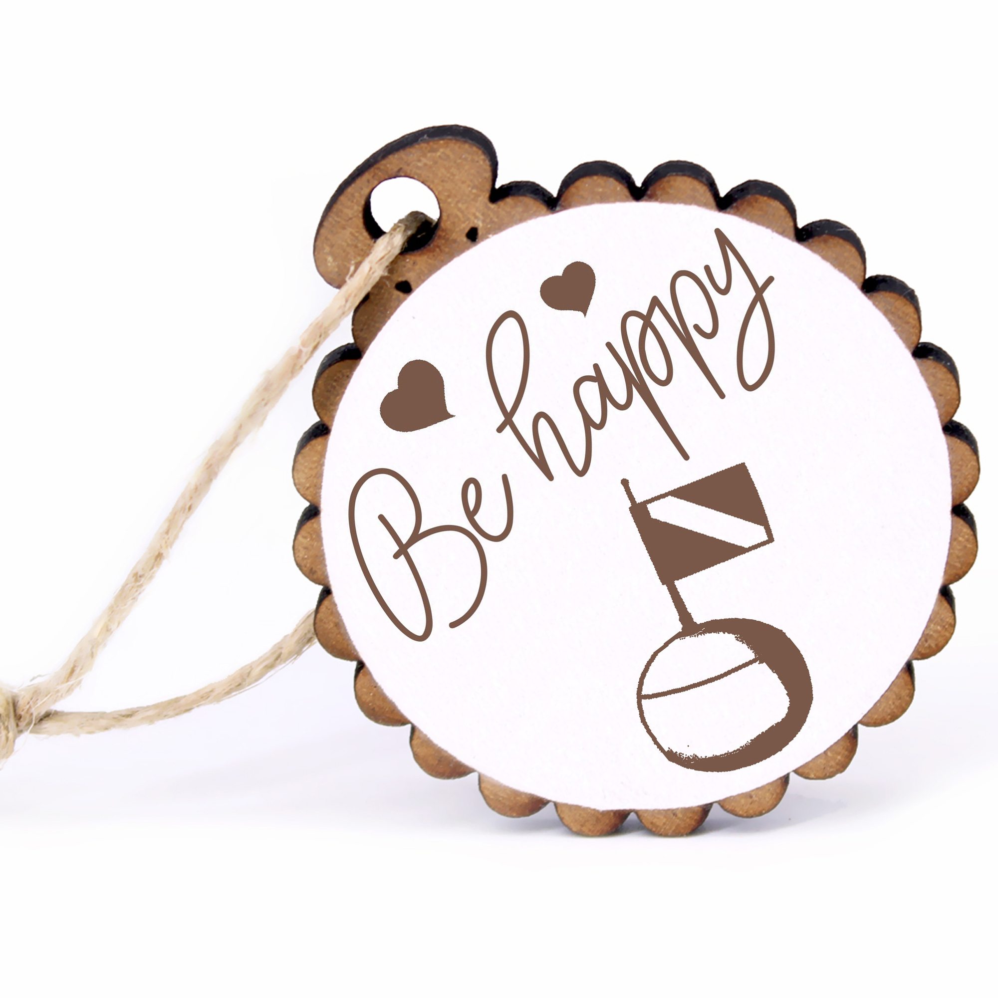 Geschenkanhänger - Be Happy Boje -  Holz Ø-5cm - mit Juteband