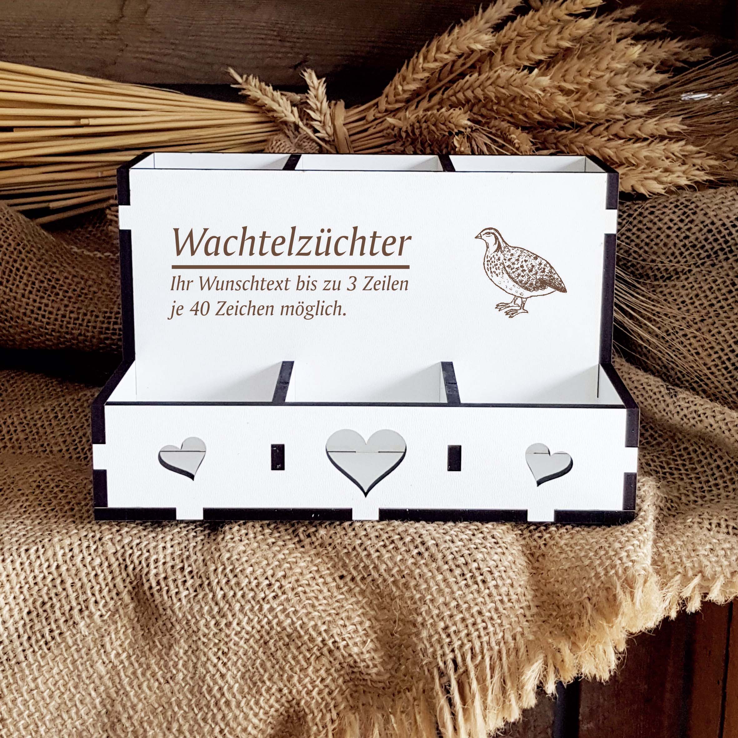 Personalisierte Stiftebox « WACHTEL ZÜCHTER » mit 6 Fächern + Name oder Wunschtext