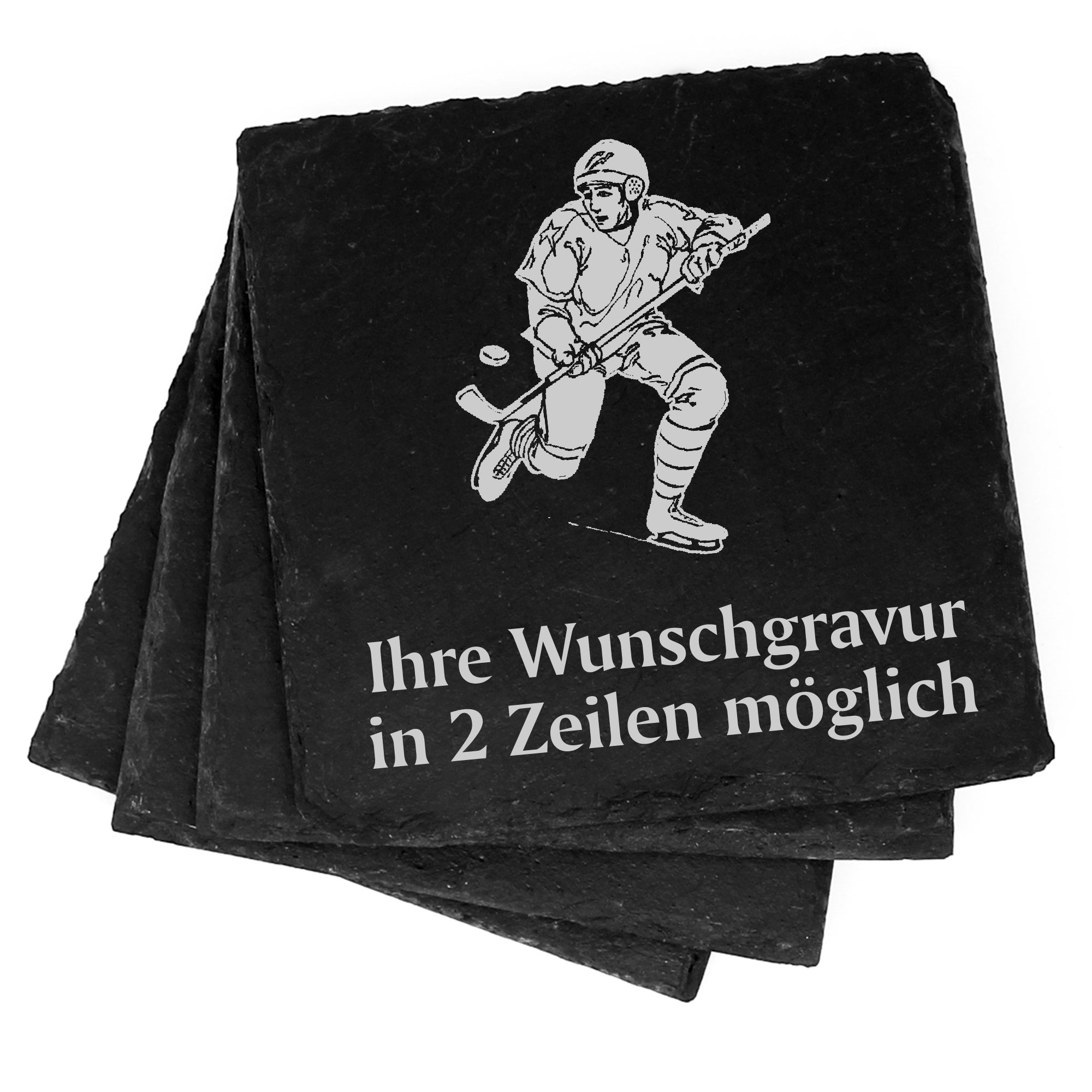 4x Eishockey Deko Schiefer Untersetzer Wunschgravur Set - 11 x 11 cm