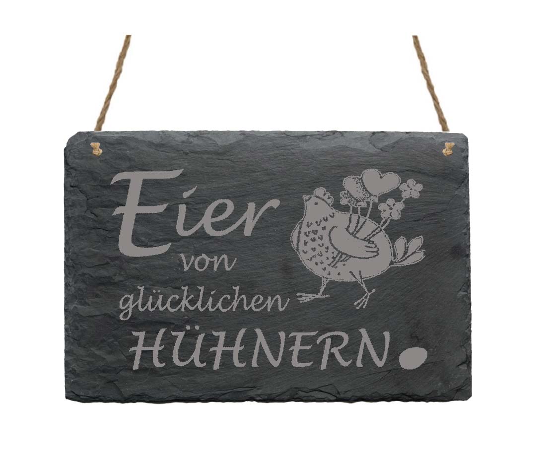 Schiefertafel Schild « Eier von glücklichen Hühnern » 22 x 16 cm