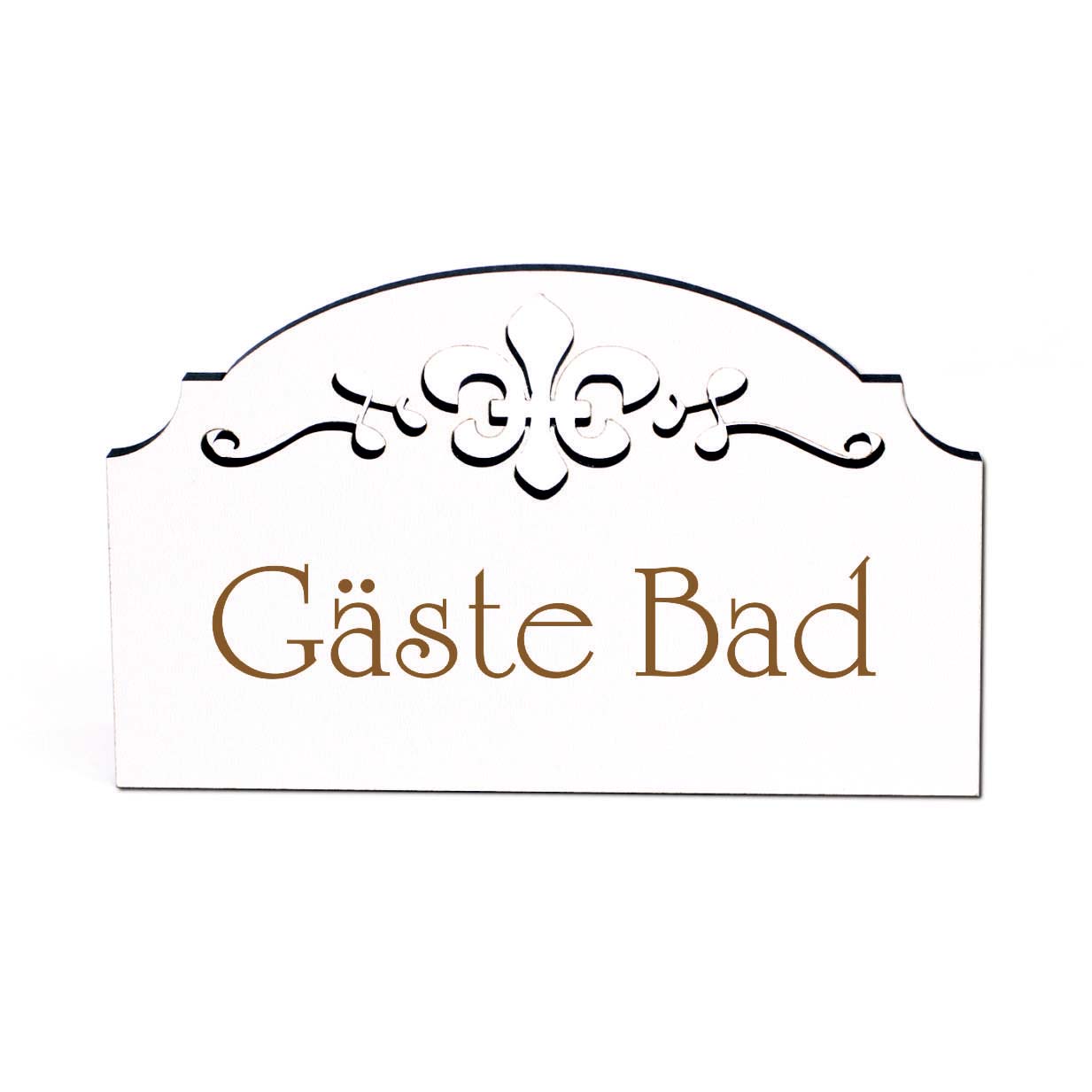 Gäste Bad Türschild Schild Holz selbstklebend Ornamente Vintage Badtür Deko 15,5 x 9,5 cm