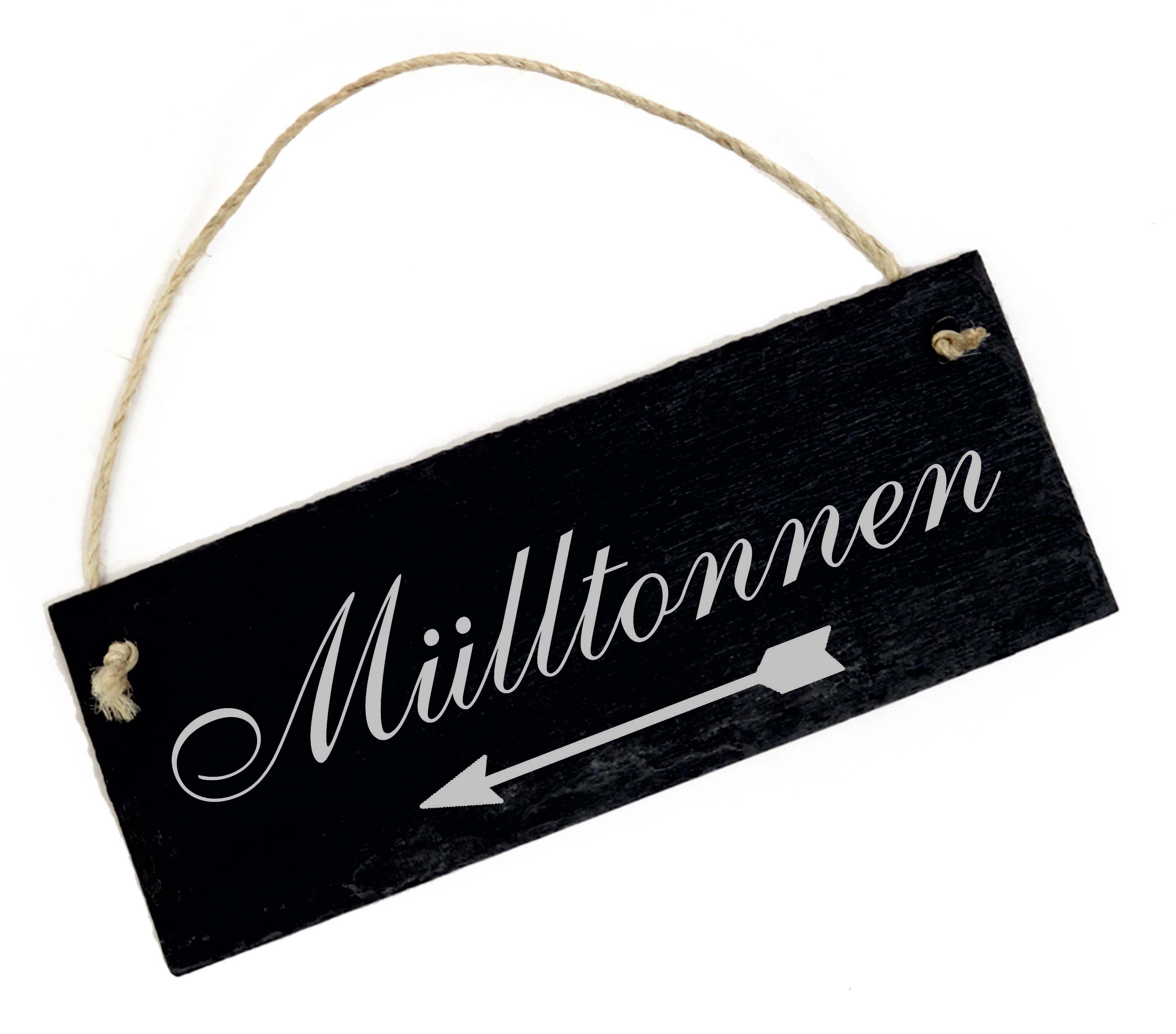 Mülltonnen Schild mit Pfeil links - Schiefertafel graviert Richtungspfeil Müll Türschild 22 x 8 cm