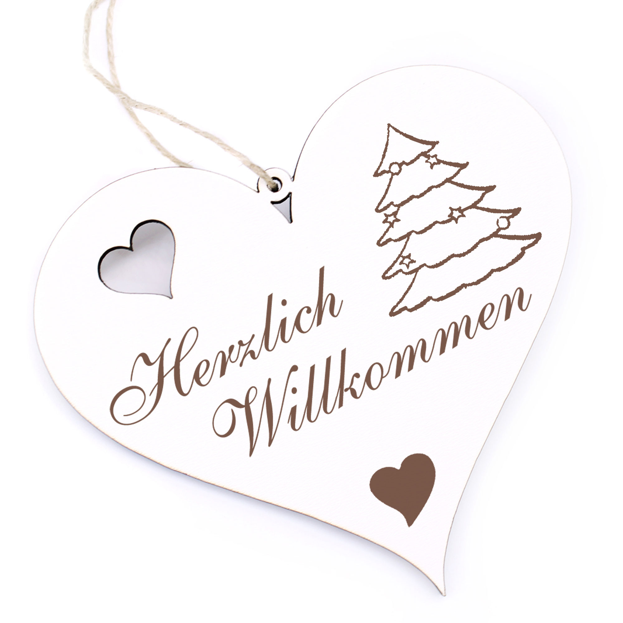 Herzlich Willkommen Schild - Tannenbaum - Deko Herz Holz