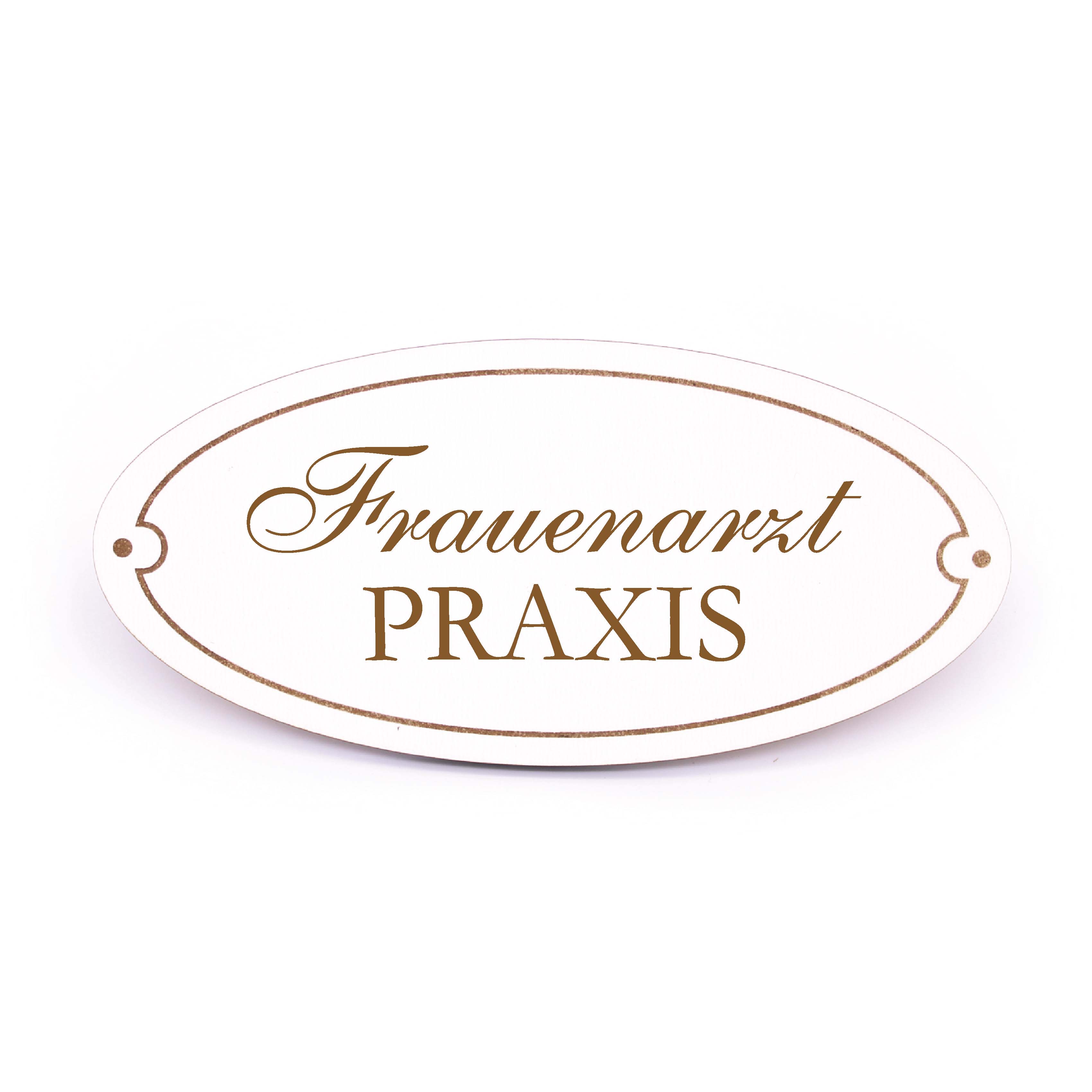 Türschild FRAUENARZT PRAXIS Schild oval Arzt Holzschild weiß Gravur selbstklebend Türdeko 15x7cm