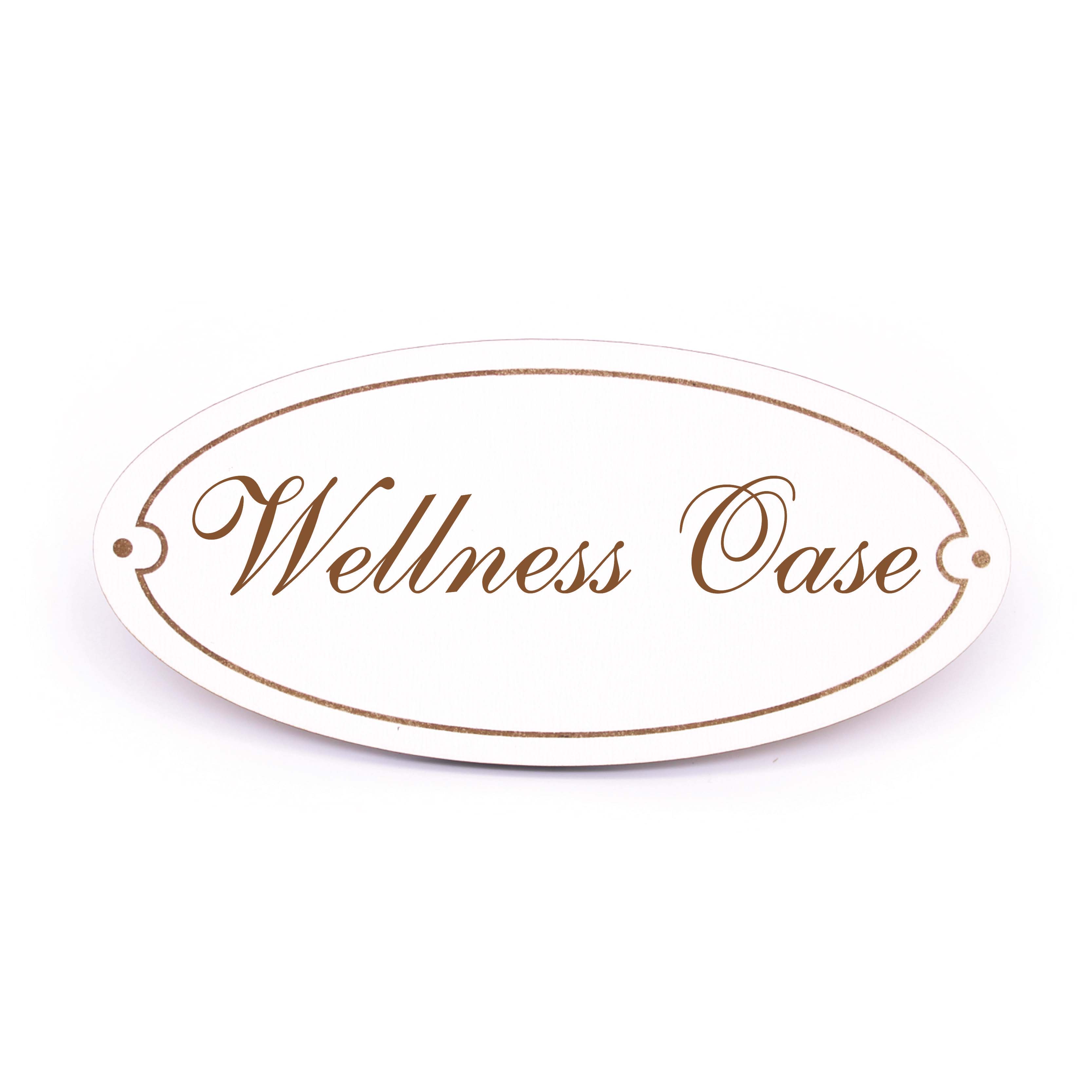 Ovales Türschild Wellness Oase - selbstklebend - 15 x 7 cm