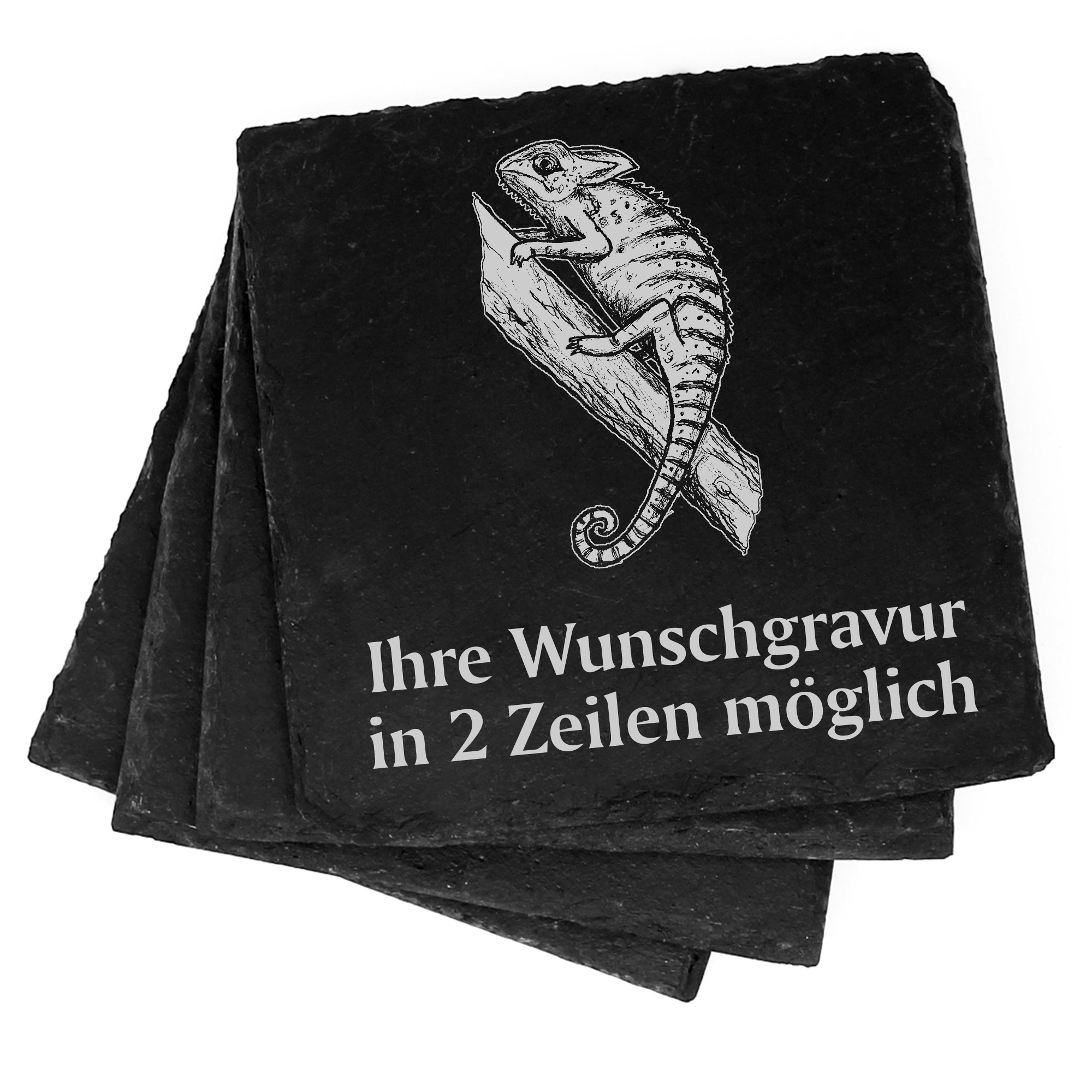 4x Chamäleon Deko Schiefer Untersetzer Wunschgravur Set - 11 x 11 cm