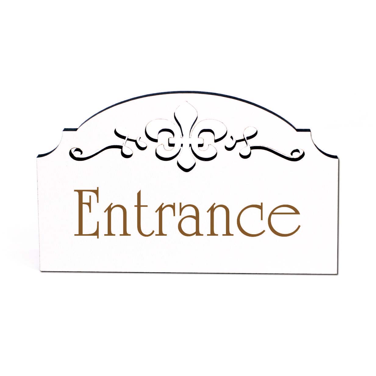 Entrance Türschild Schild Englisch Eingang Holzschild graviert selbstklebend Ornamente 15,5 x 9,5 cm