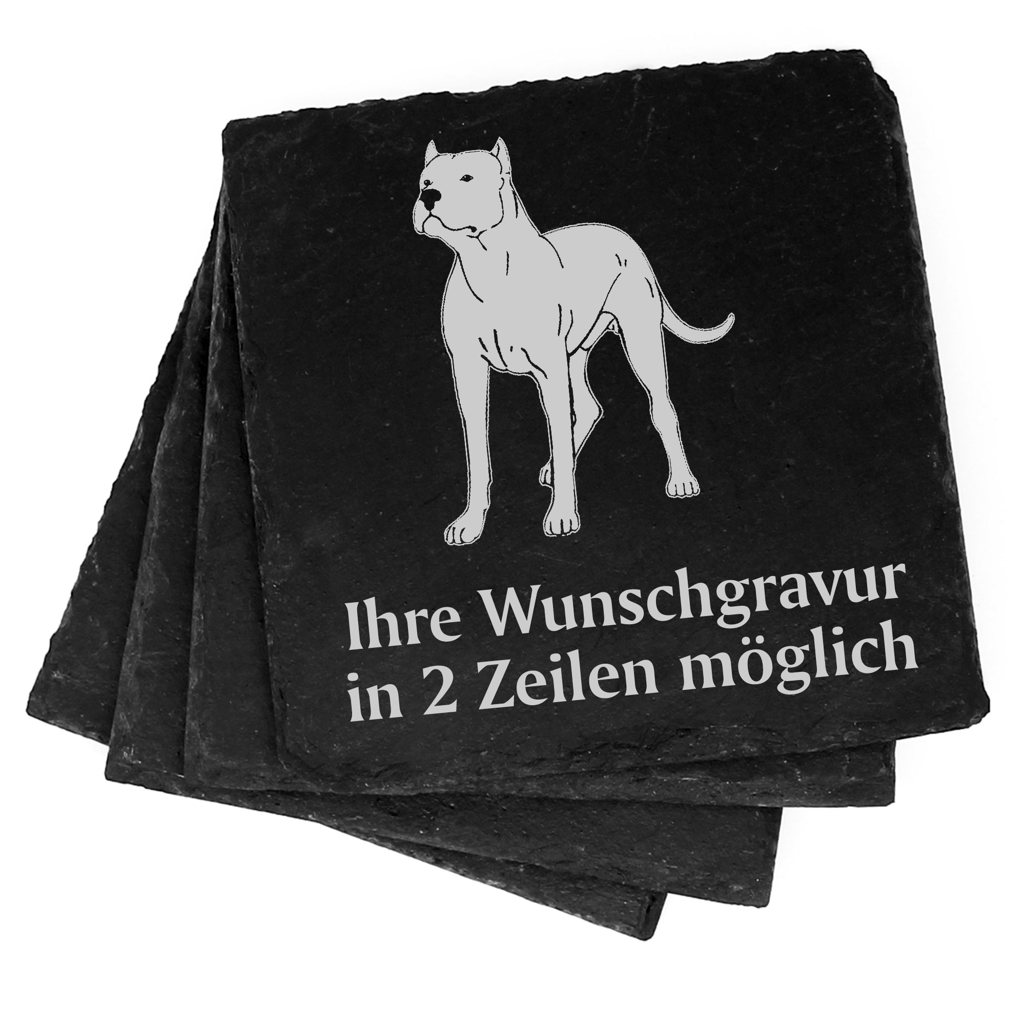 4x Dogo Argentino Deko Schiefer Untersetzer Wunschgravur Set - 11 x 11 cm