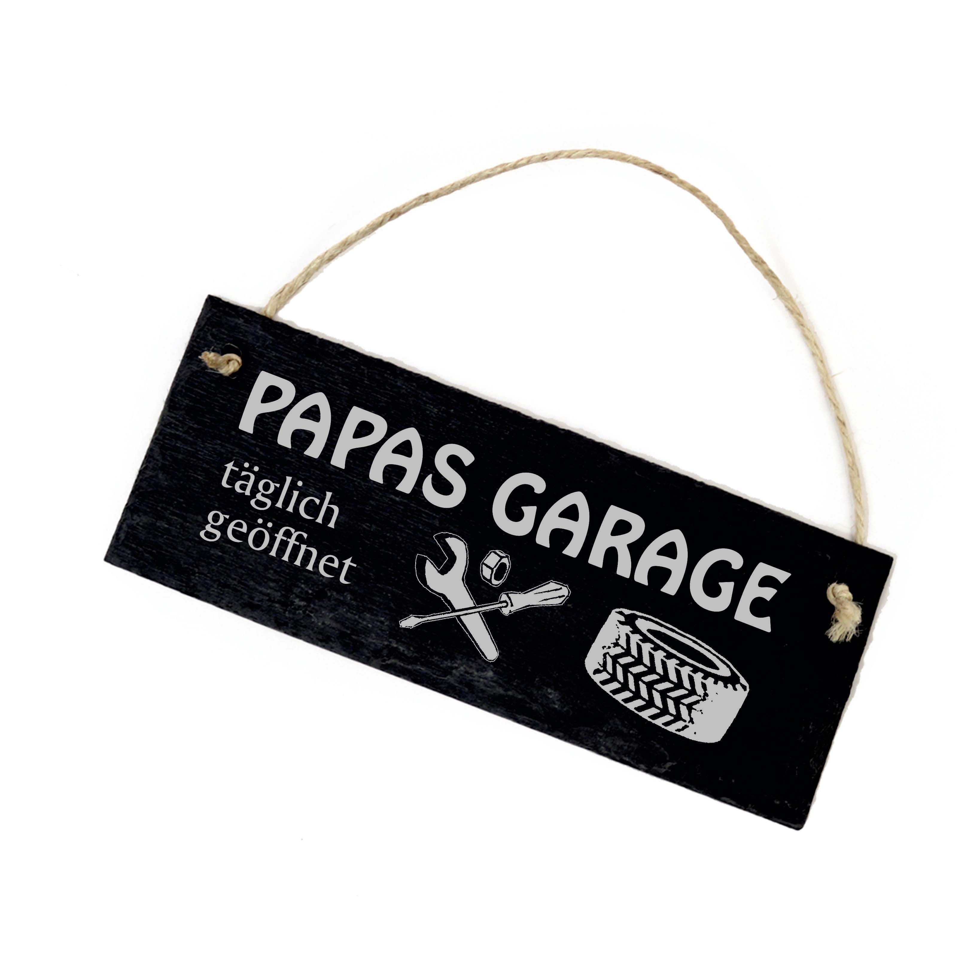 Papa Garagenschild aus Schiefer - Papas Garage täglich geöffnet - Werkstatt Dekoschild 22 x 8 cm