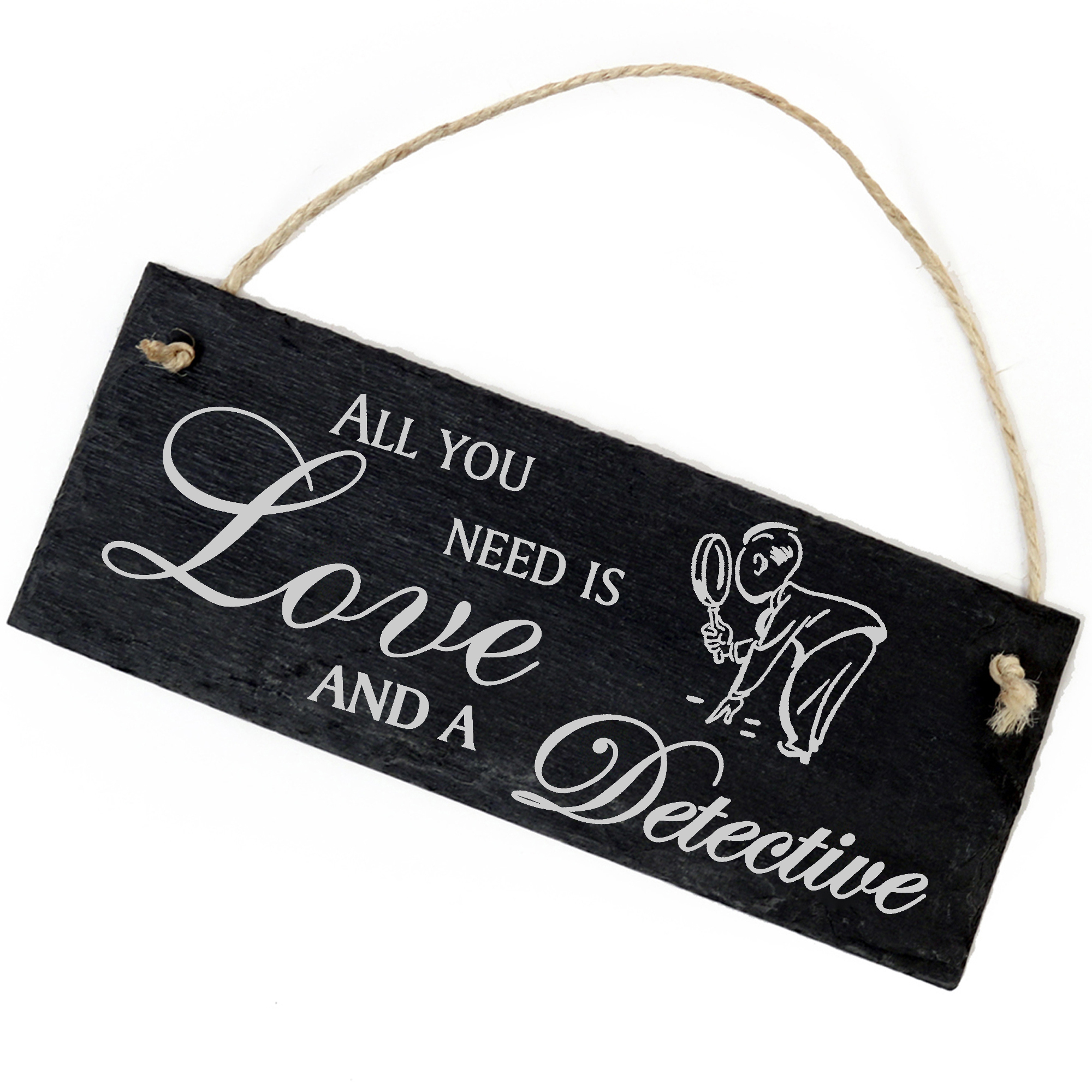 Schiefertafel Deko Detektiv Schild 22 x 8 cm - All you need is Love and a Detective