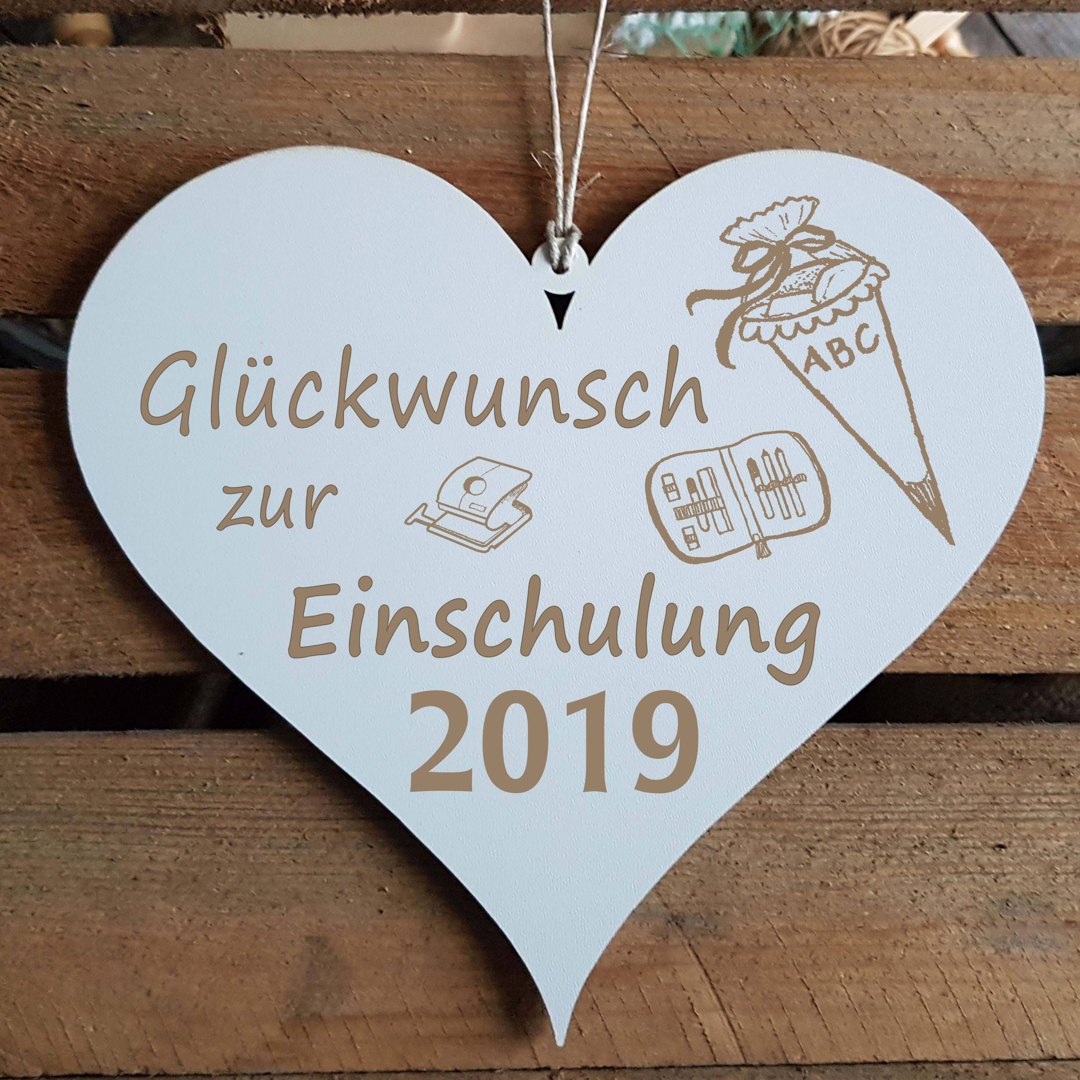 Herz Schild « GLÜCKWUNSCH ZUR EINSCHULUNG » mit Motiv ZUCKERTÜTE