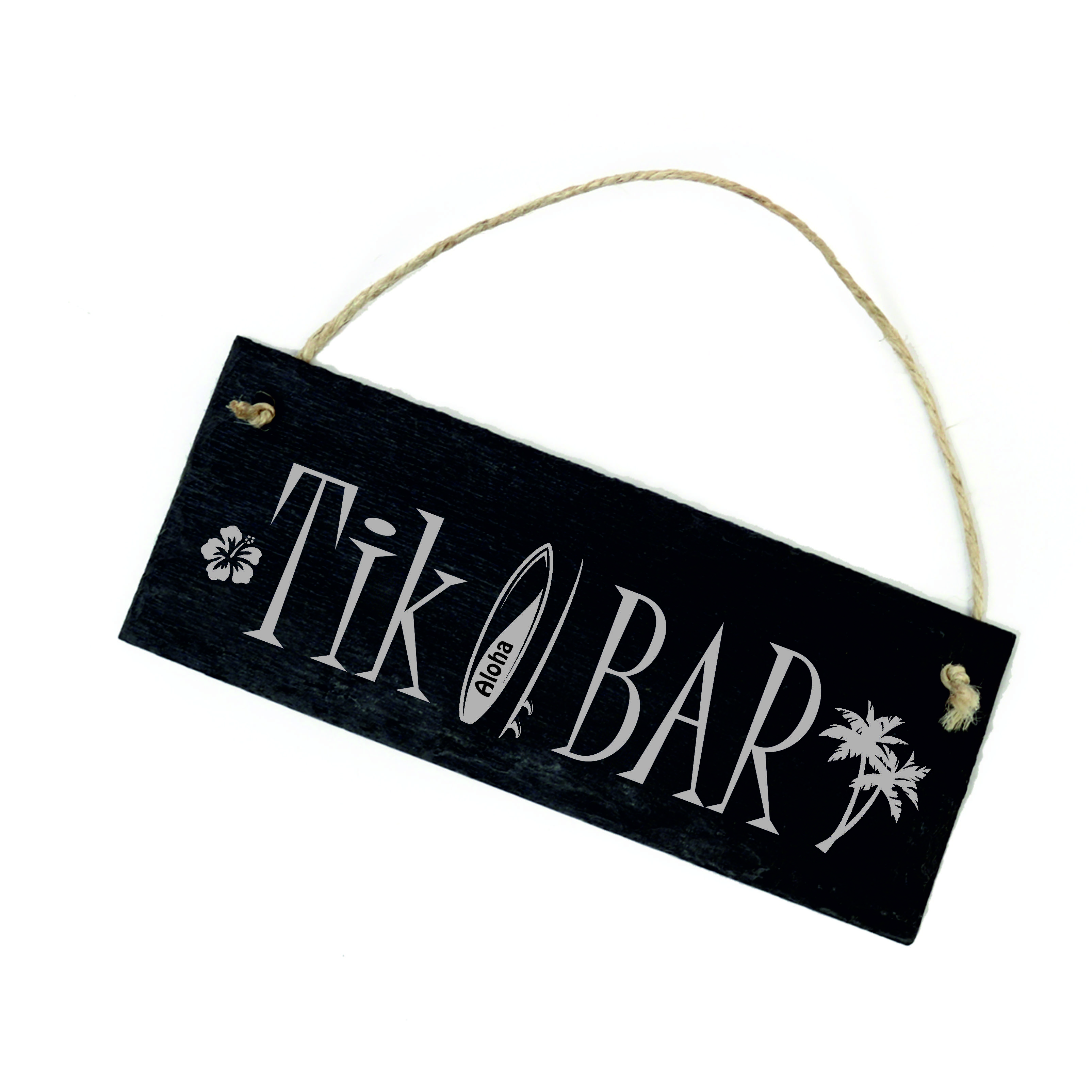 Tiki Bar Schild Türschild aus Schiefer graviert Aloha Surfbrett Bardekoration 22 x 8 cm