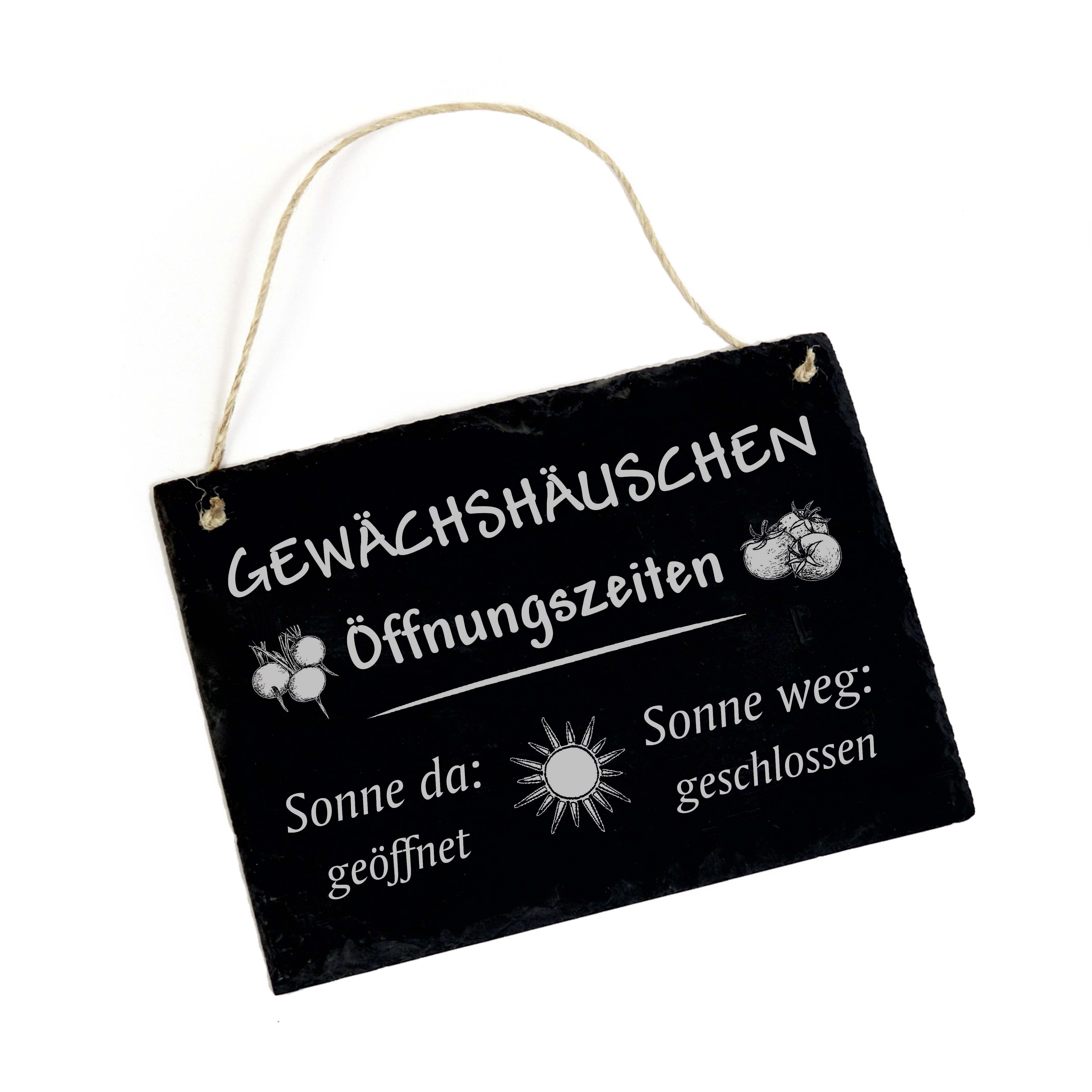 Gewächshäuschen Öffnungszeiten Schild Schiefer graviert Gewächshaus Türschild 22 x 16 cm