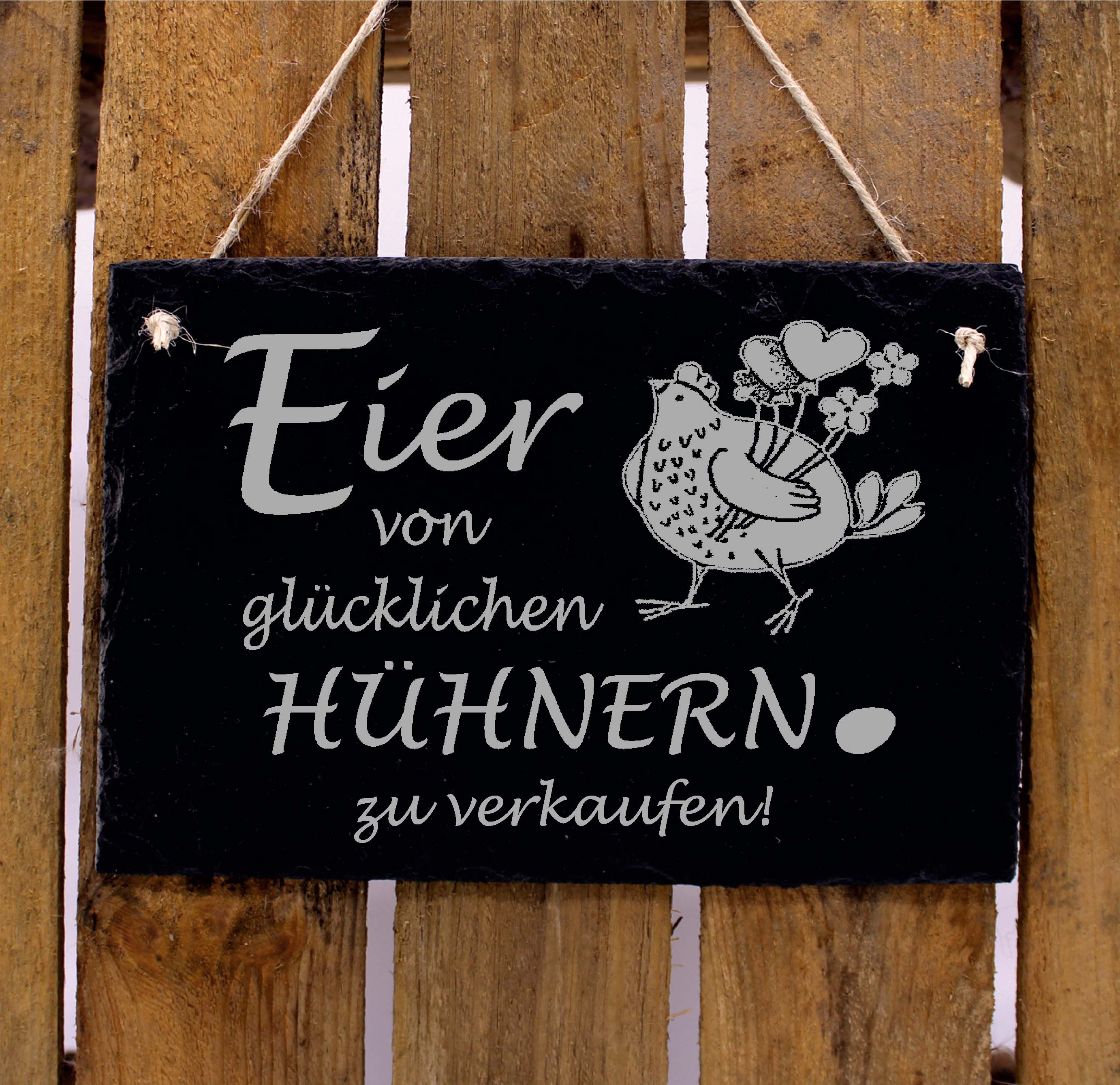 Türschild Schild Schiefer graviert - Eier von glücklichen Hühnern zu verkaufen - Eierverkauf 22 x 16